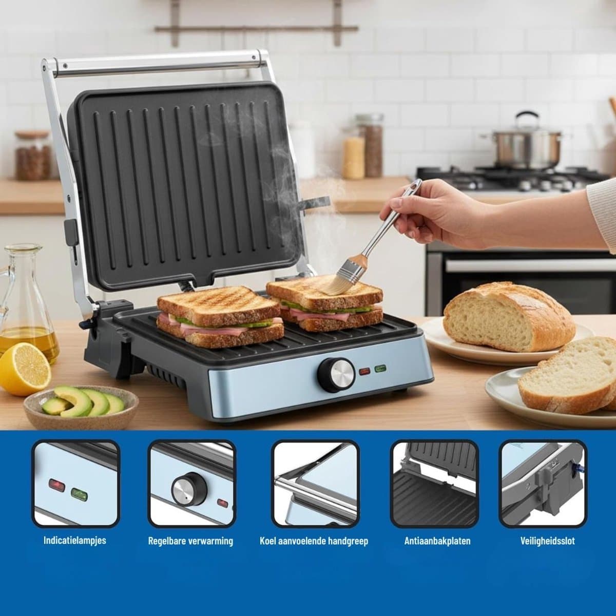 MRKK® Tosti Apparaat - Panini Grill - Contactgrill thumbnail 2