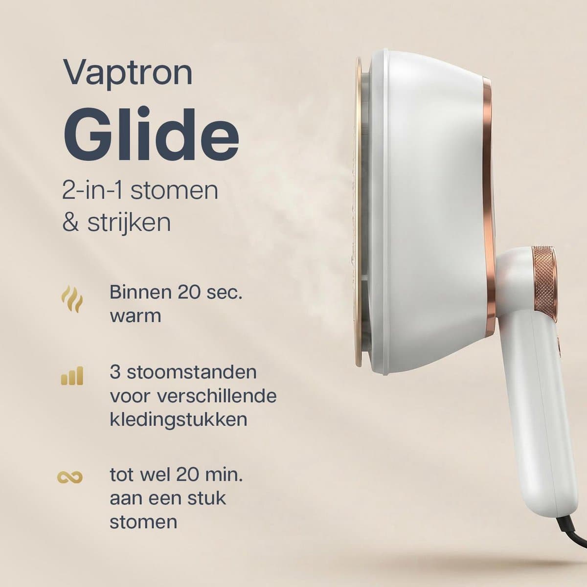 Vaptron glide Kledingstomer Handstomer mini strijkijzer 1300W 2.5M Netsnoer thumbnail 4