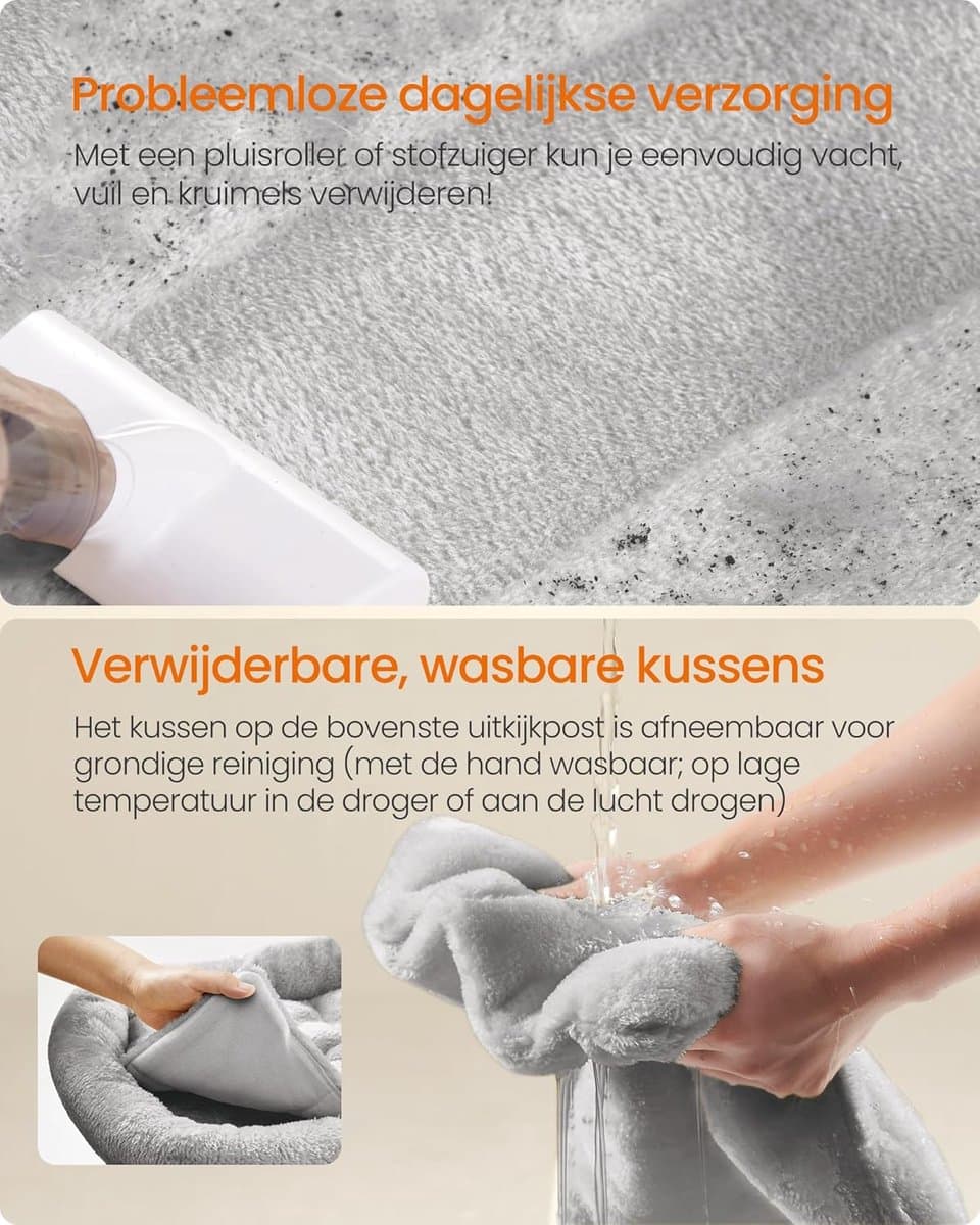 Feandrea krabpaal groot, krabpaal XXL, kattenkrabpaal met meerdere verdiepingen, 201 cm hoog, met een platform, een ligbak, 2 kattenholen, 2 hangmatten, anti-tip bescherming, lichtgrijs thumbnail 3
