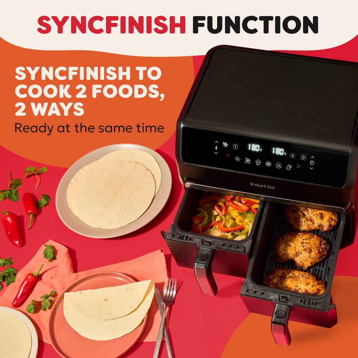 Instant Pot Vortex Dual Drawer 8L Airfryer – Dubbele Airfryer met 2x 4L Laden – SyncCook™ & SyncFinish™ – ClearCook – 8-in-1 – Tot 205°C – Vaatwasserbestendig thumbnail 7
