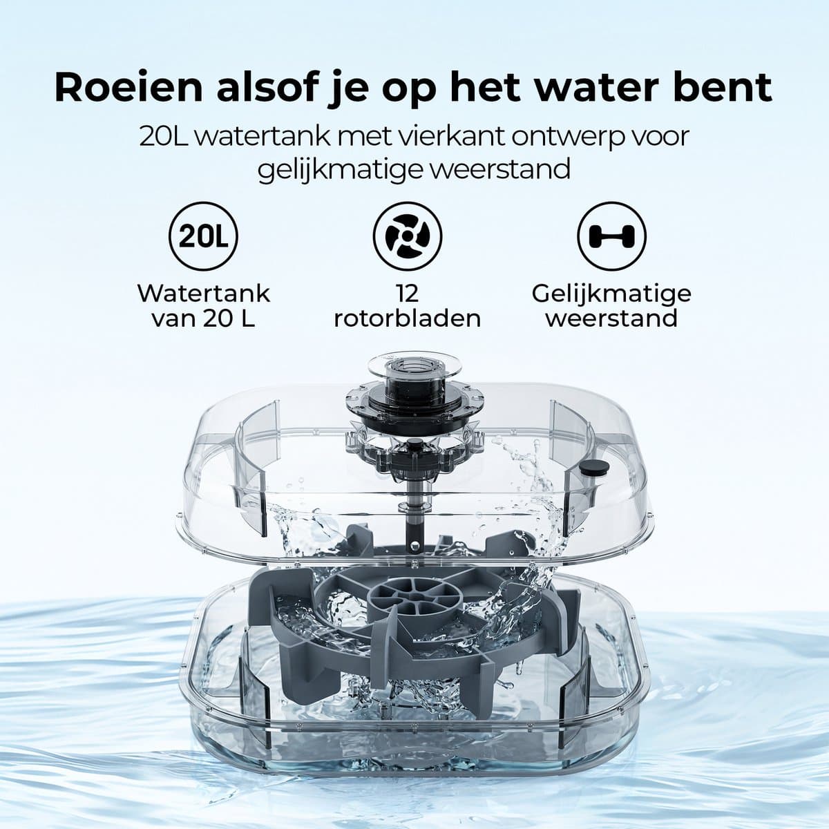 JASPORT M1 Roeimachine voor Thuis – Inklapbaar, 20 L Watertank, Bluetooth & LCD-display thumbnail 4
