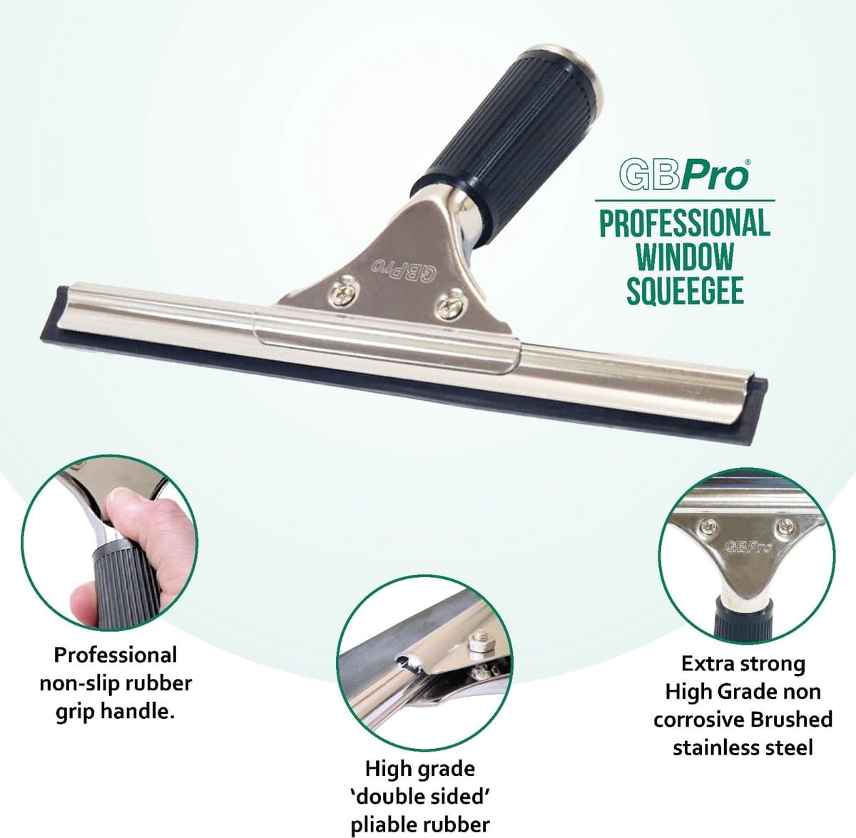 GBPro Professionele Raamtrekker 35 cm – RVS Raamwisser – Streeploos Ramen Lappen – Glasbewassing thumbnail 2