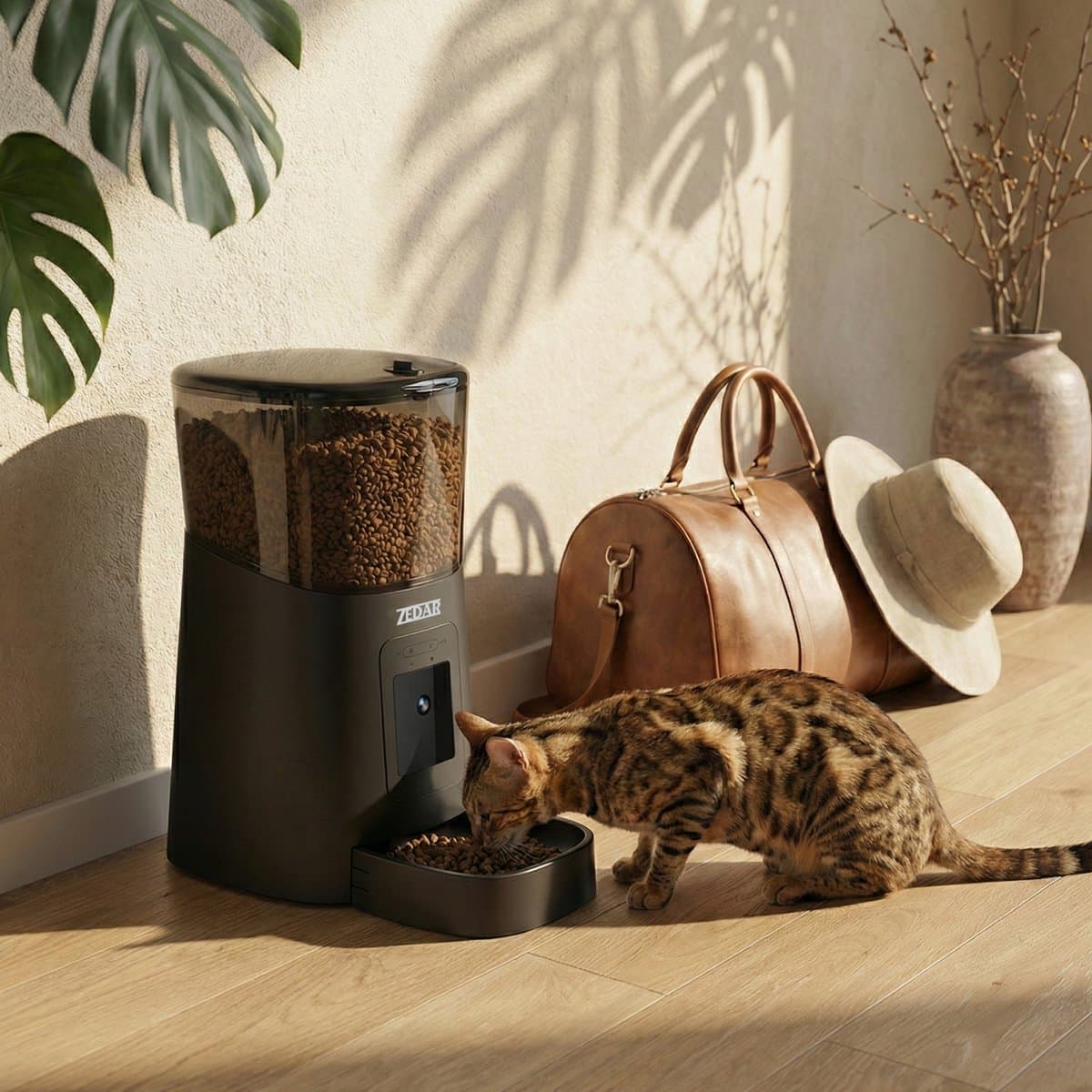 Automatische Kattenbak - Zelfreinigende Kattenbak - Met kattenbakmat, 8 rollen opvangzakjes en Zedar A900 voerautomaat thumbnail 3