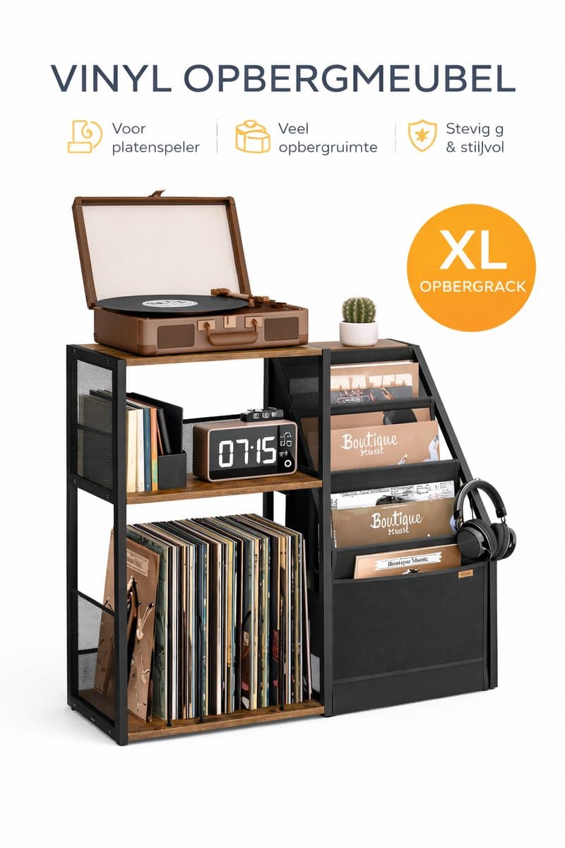House of Balance LP Speler Meubel - Platenspeler meubel - Platenspelerkast - LP Kast - Vinylkast - LP opbergkast - 30×81×69 cm thumbnail 6