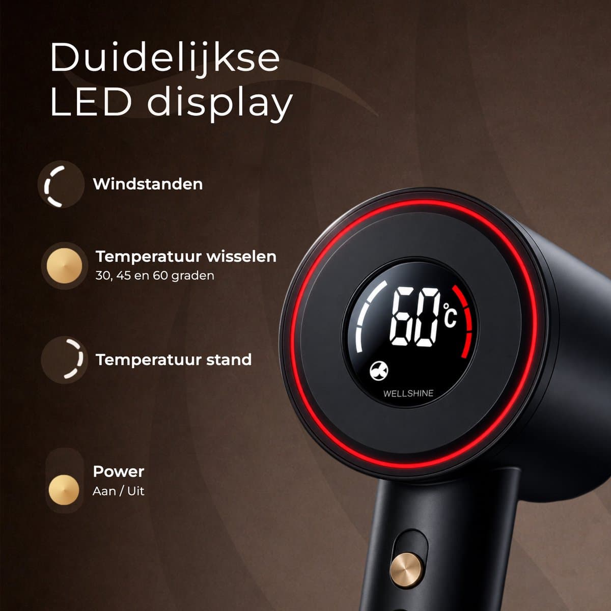 Wellshine Föhn met Diffuser - Ionische Haardroger voor Krullen & Stijl - Haarföhn - Reisföhn - Coolshot - 3 Standen - Föhn met Borstel - Incl. 4 Opzetstukken - Sèche Cheveux - Hairdryer - 1100W thumbnail 4