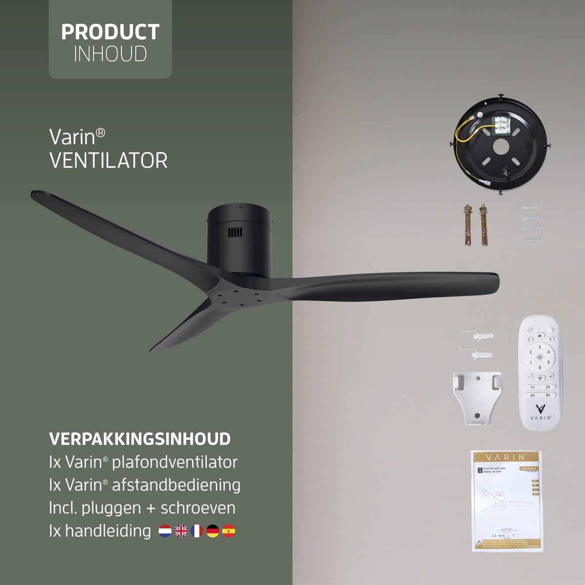 Varin® Smart Plafondventilator - Zwart - Tuya Wifi - Lange bladen - Ø 132cm - 6 snelheden - Super stil 20dB - Met afstandsbediening en gratis app - Ventilatorkachel - Ventilatoren plafond - Plafondventilator - Plafond ventilator slaapkamer thumbnail 7