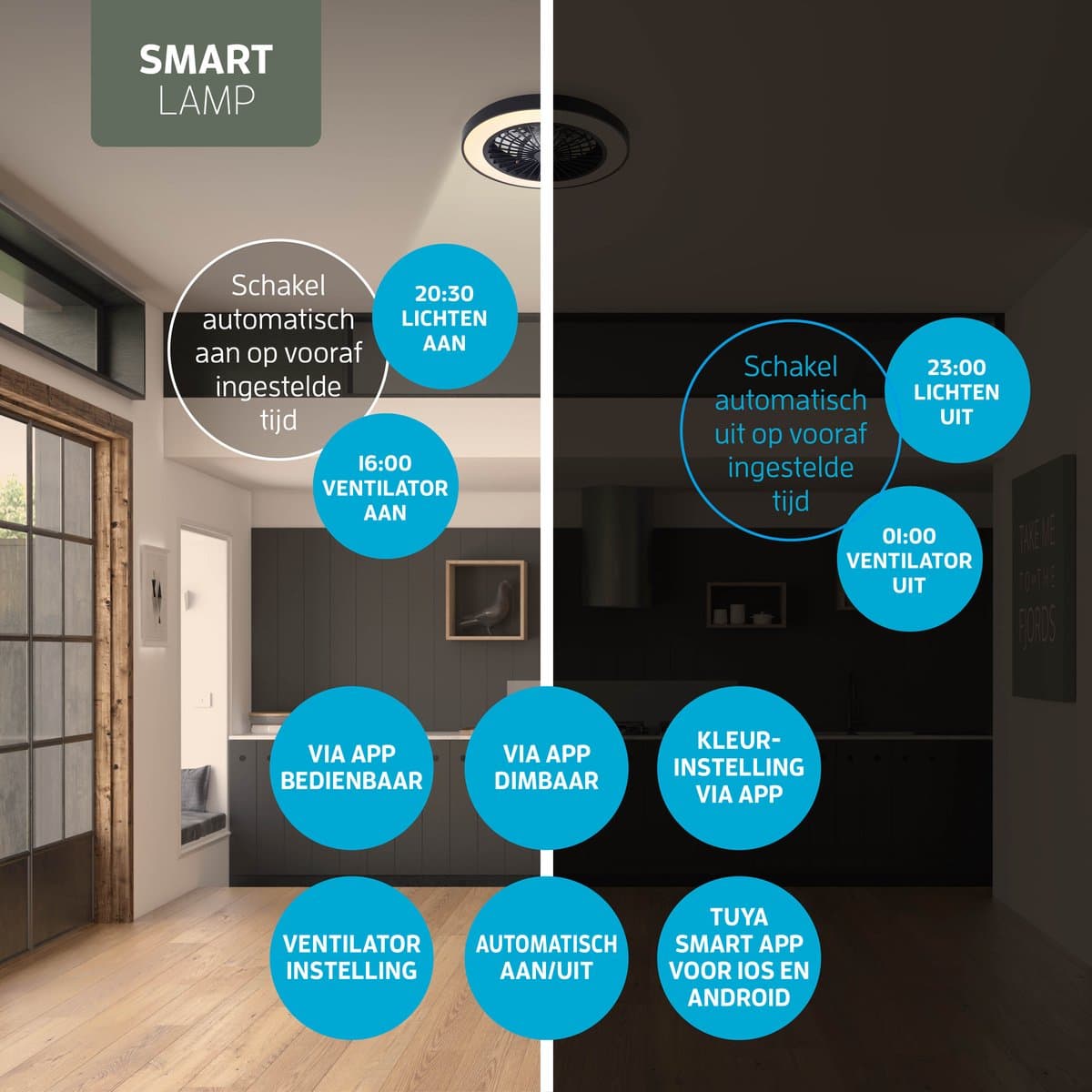 Varin® Plafondventilator met verlichting - Zwart - Tuya Wifi - LED 30W RGBW - Ø 50cm - Super stil - Afstandsbediening smart lamp - Plafondlamp slaapkamer - Plafonniere woonkamer - Plafondlampen - Plafond lamp - Verlichting kinderkamer - Ventilator thumbnail 3