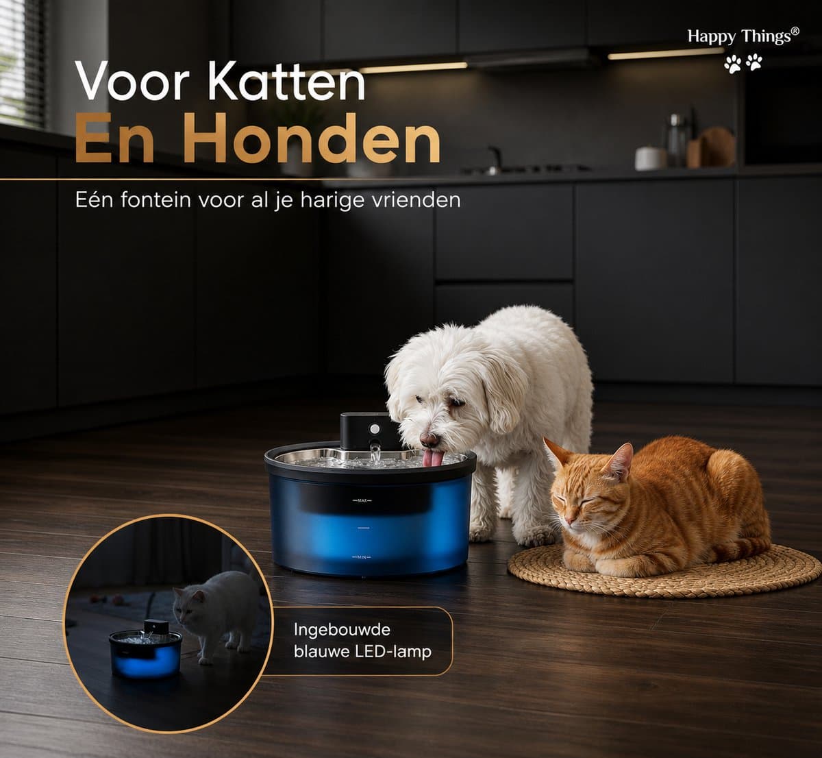 Happy Things® ZR20 Draadloze Drinkfontein met Sensor – 3.2L - RVS – Inclusief 4 Filters – Roestvrijstalen Schotel – Transparant Zwart – Kat & Hond Waterfontein thumbnail 3