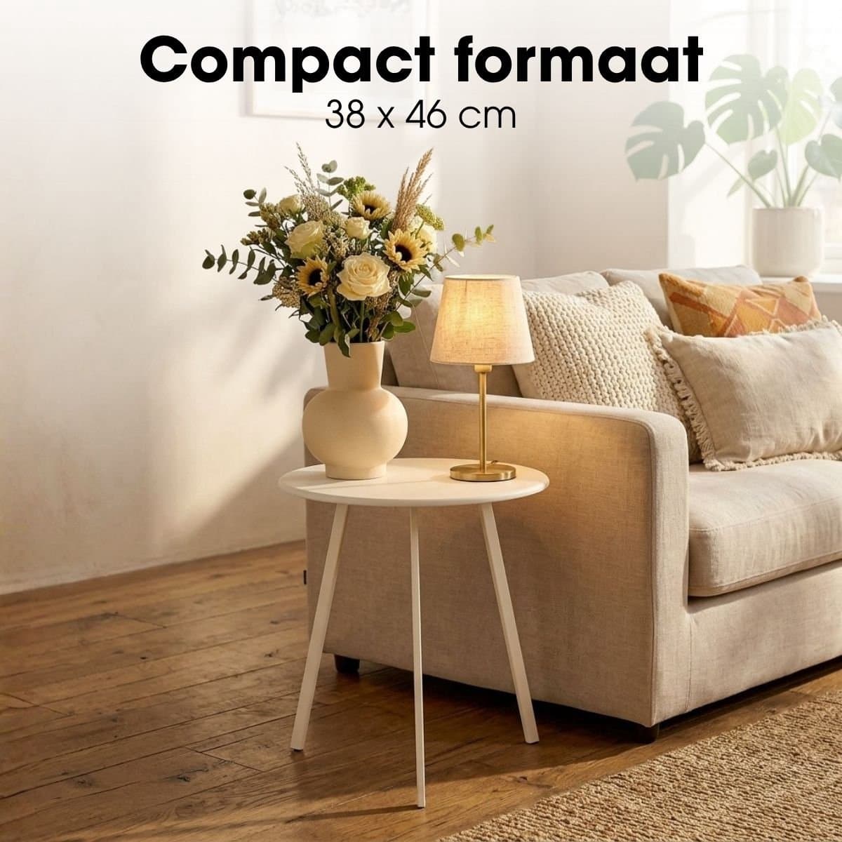 Mica Decorations Seatle Bijzettafel Rond voor Buiten - Koffietafel - Salontafel Buiten - Ook als Plantentafeltje of Plantenstandaard - Metaal - 38 x 61 cm - Creme thumbnail 8