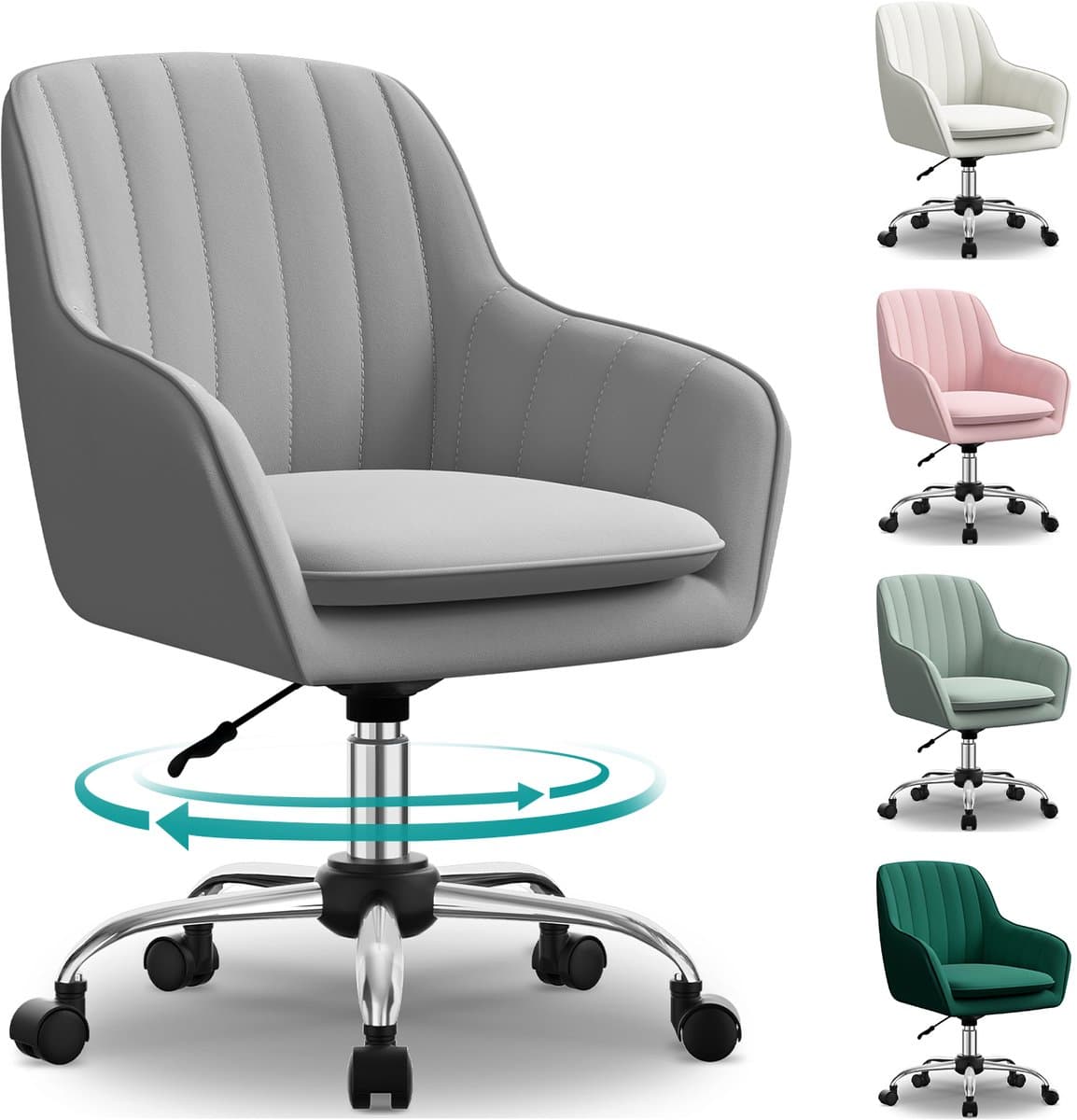 Hiaonyx Bureaustoel-Ergonomische bureaustoel-bureaustoelen voor volwassenen-Dubbel gelaagd zitkussen-360 graden draaibaar-Metalen onderstel-Grijs