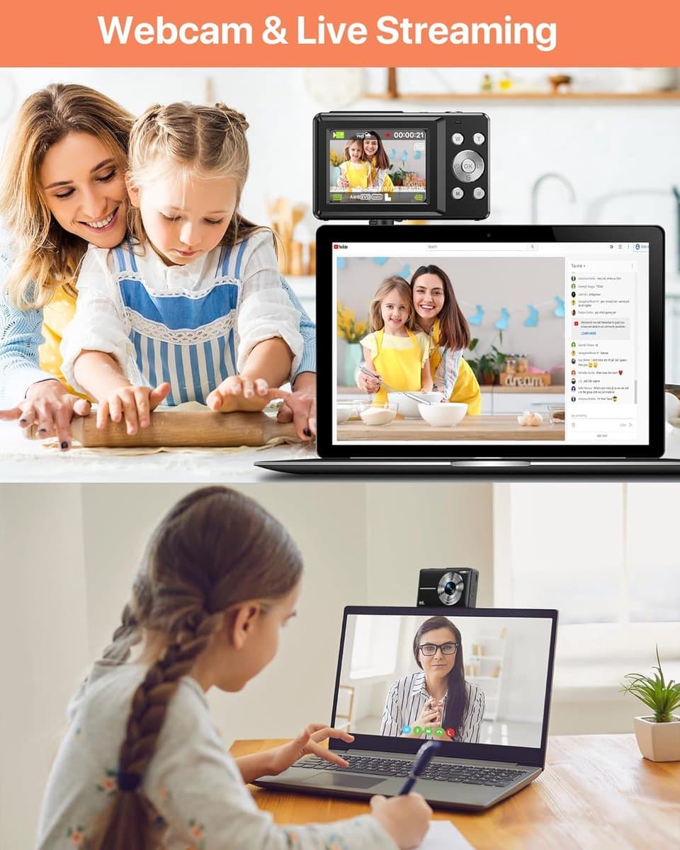 Digitale camera 1080p 44MP fototoestel met 16X digitale zoom, vlogging apparaat compact met 2,4 inch lcd-scherm, 32G micro-geheugenkaart, 1 accu voor kinderen, tieners, studenten thumbnail 2
