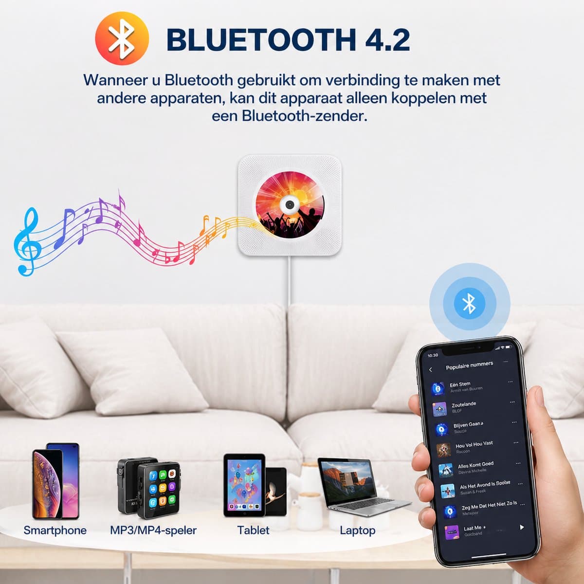 WINNES Draagbare CD speler met Bluetooth, Wandmontage CD-spelers Muziekspeler Home Audio Boombox met afstandsbediening FM-radio Ingebouwde HiFi-luidsprekers LCD-scherm MP3-koptelefoonaansluiting AUX-ingang Uitgang thumbnail 5