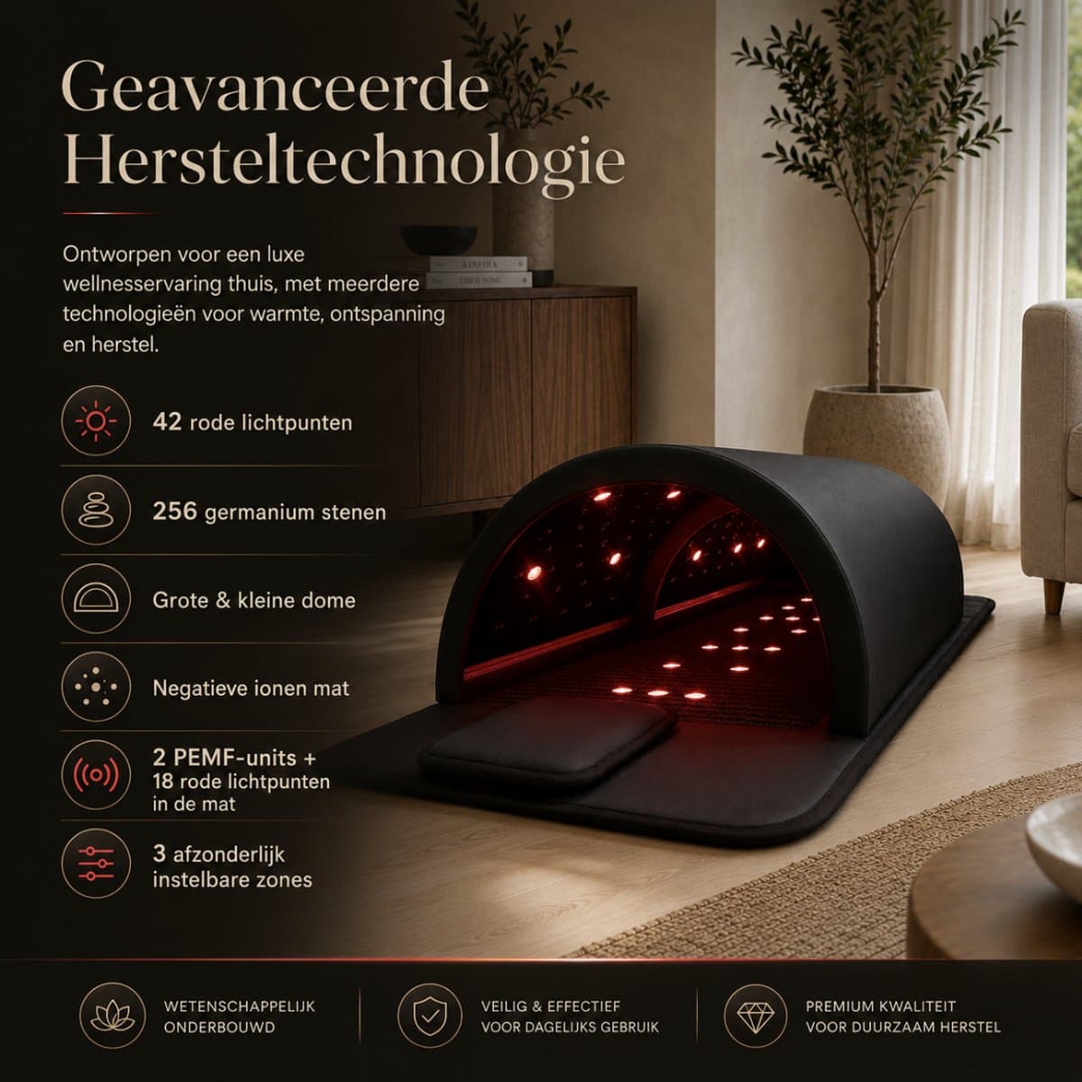 Infrarood Sauna Dome PRO – FAR Infrared, PEMF & Roodlicht (660nm/850nm) – Wellness Sauna voor Thuis & Salon - Sauna - Wellness - Warmte Herstel thumbnail 3