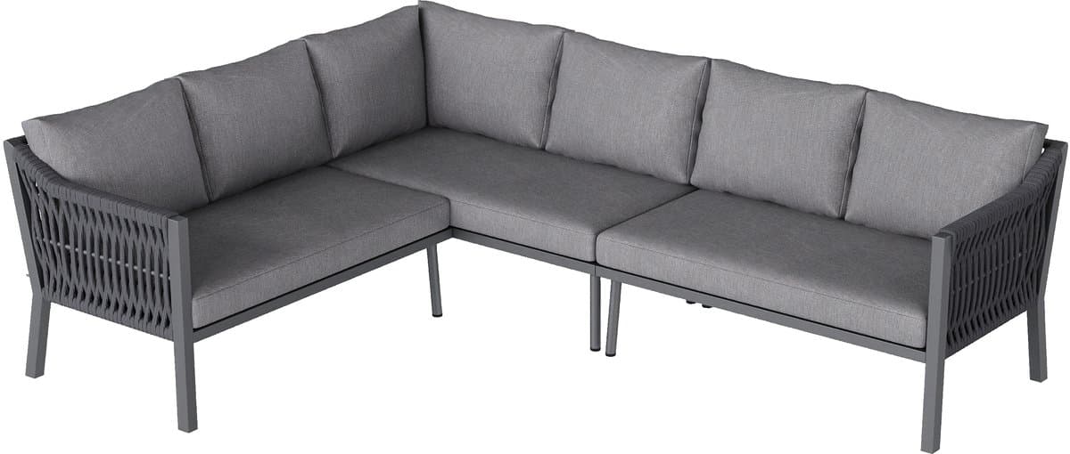 BLACKCOLORS Tuin-eetset, tuinmeubelset, 8 personen, hoekopstelling, verzinkt ijzer, glazen tafelblad, handgeweven touwset, bestaande uit een eettafel, twee fauteuils en een hoekbank, grijs. thumbnail 8