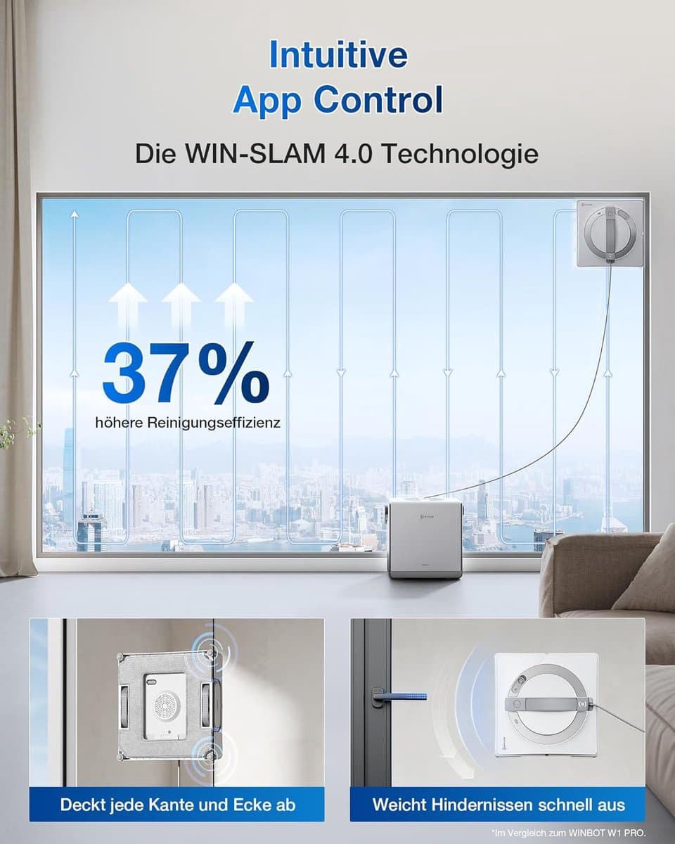 ECOVACS WINBOT W2 PRO OMNI Robot ramenreiniger–Ramenwasser–Ruitenreiniger – WIN-SLAM 4.0 intelligente routeplanning– 6-in-1 multifunctioneel station–12-traps veiligheidssysteem–Dubbele stroommodus–Voor ramen–Glazen deuren- 1000ml Schoonmaakmiddel thumbnail 6