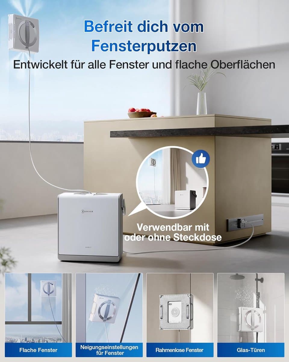 ECOVACS WINBOT W2 PRO OMNI Robot ramenreiniger–Ramenwasser–Ruitenreiniger – WIN-SLAM 4.0 intelligente routeplanning– 6-in-1 multifunctioneel station–12-traps veiligheidssysteem–Dubbele stroommodus–Voor ramen–Glazen deuren- 1000ml Schoonmaakmiddel thumbnail 5