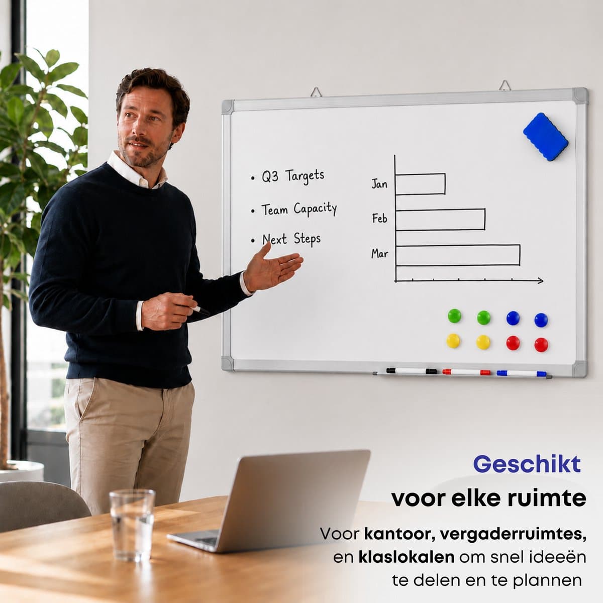 ACAZA Whiteboard - Magnetisch - 70 x 100 cm - Magneetbord - Weekplanner - Inclusief 8 Magneten, 4 Stiften, Wisser en Pennenbakje - Whiteboard Stiften - Weekplanner Whiteboard - Maandplanner - Magneten Whiteboard - Memobord thumbnail 3