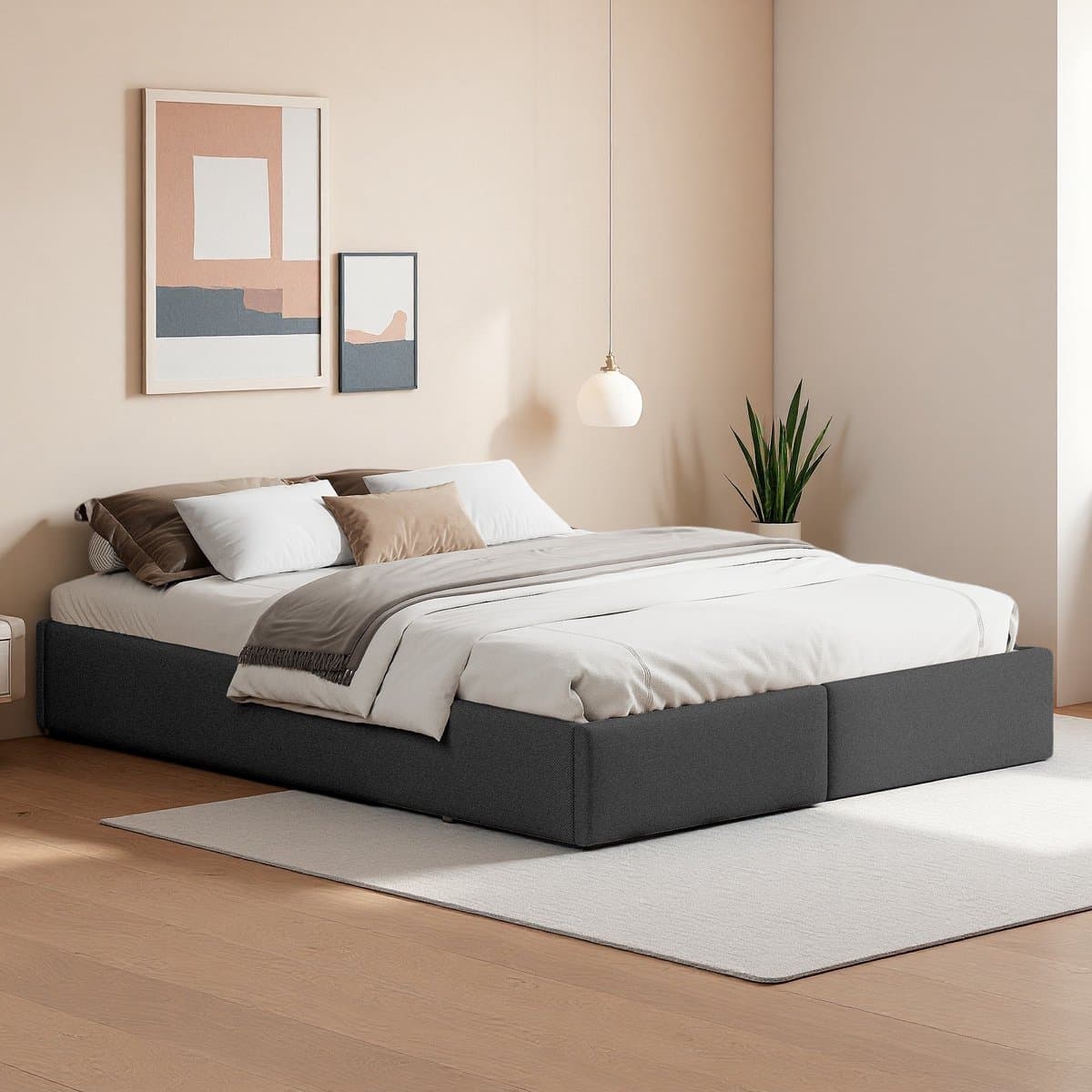 Opbergbed 160x200 cm – Grijs Linnenstof Bed met 2 Lades – Tweepersoons Bedframe met Opbergruimte – Modern Slaapkamer Bed thumbnail 7