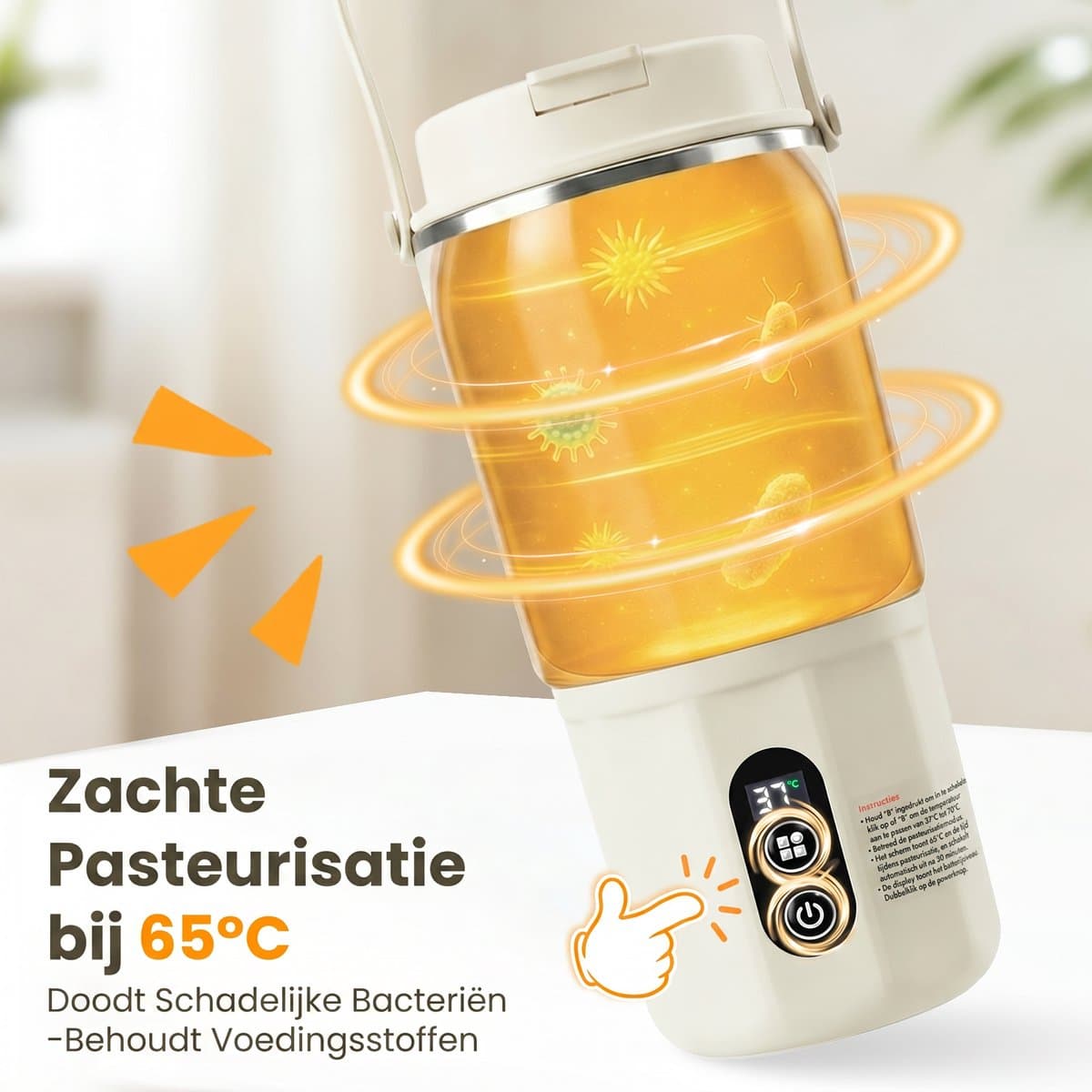 Thermosfles Flessenwarmer - 2-in-1 - BabyCare - Snelle Opwarming Moedermelk & Water - Pasteurisatie - 24U Constant Temperatuur - 400ml - 10400mAh - Beige thumbnail 2