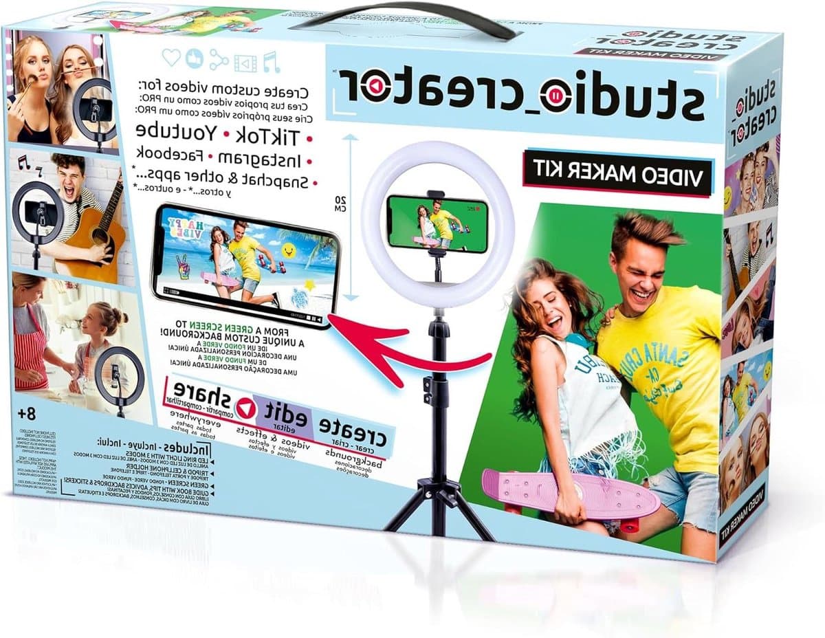 Canal Toys - Video Studio Creator Kit -Deviens Influencer - Accessoires met groene achtergrond, statief en lichtring - vanaf 8 jaar - INF 001 - Cranberry