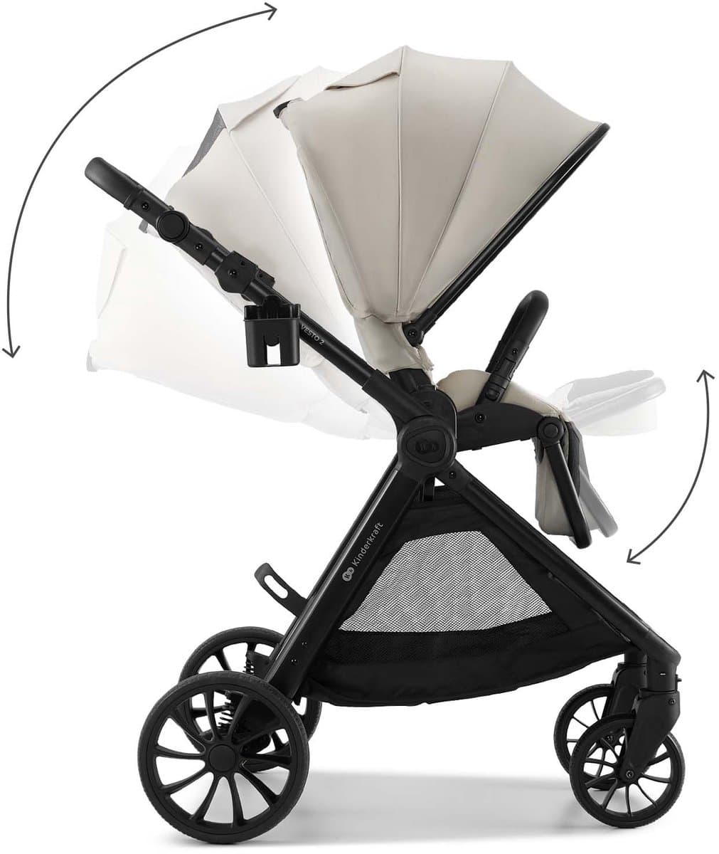 Kinderkraft VESTO 2 – 3-in-1 kinderwagen – Accessoireset + adapters – Reiswieg 3-zone ventilatie – Omkeerbare zitting – Beige thumbnail 3