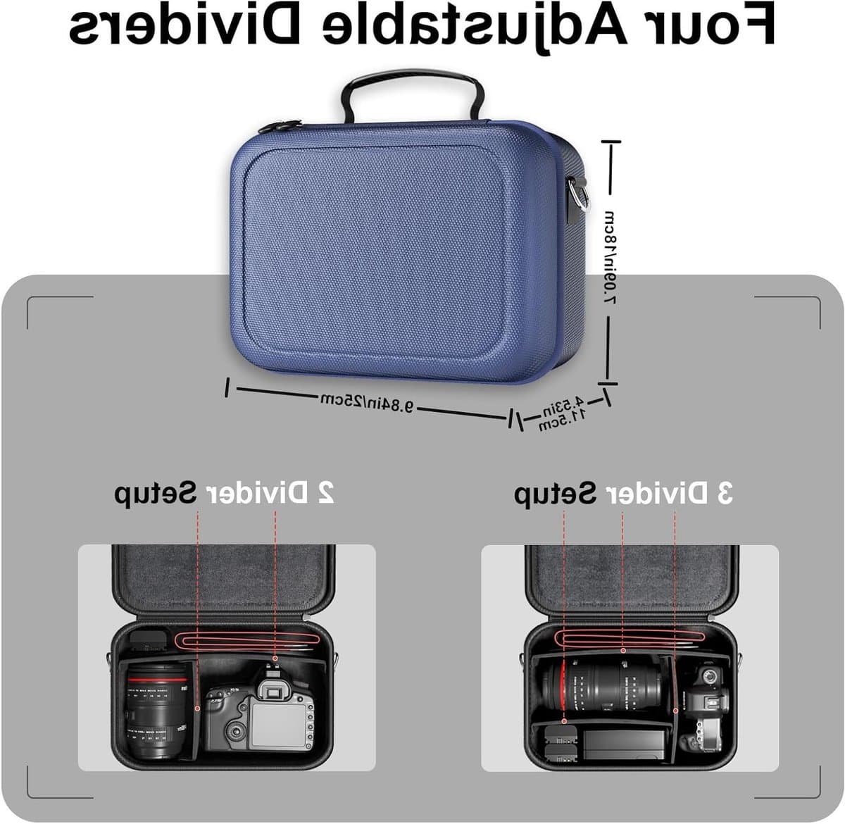 Harde Camera Tas voor Canon, Nikon en Sony - Ideale Reisoplossing voor Digitale Spiegelreflexcamera's en Mirrorless Camera's, Navy Blauw, Groot Formaat thumbnail 6