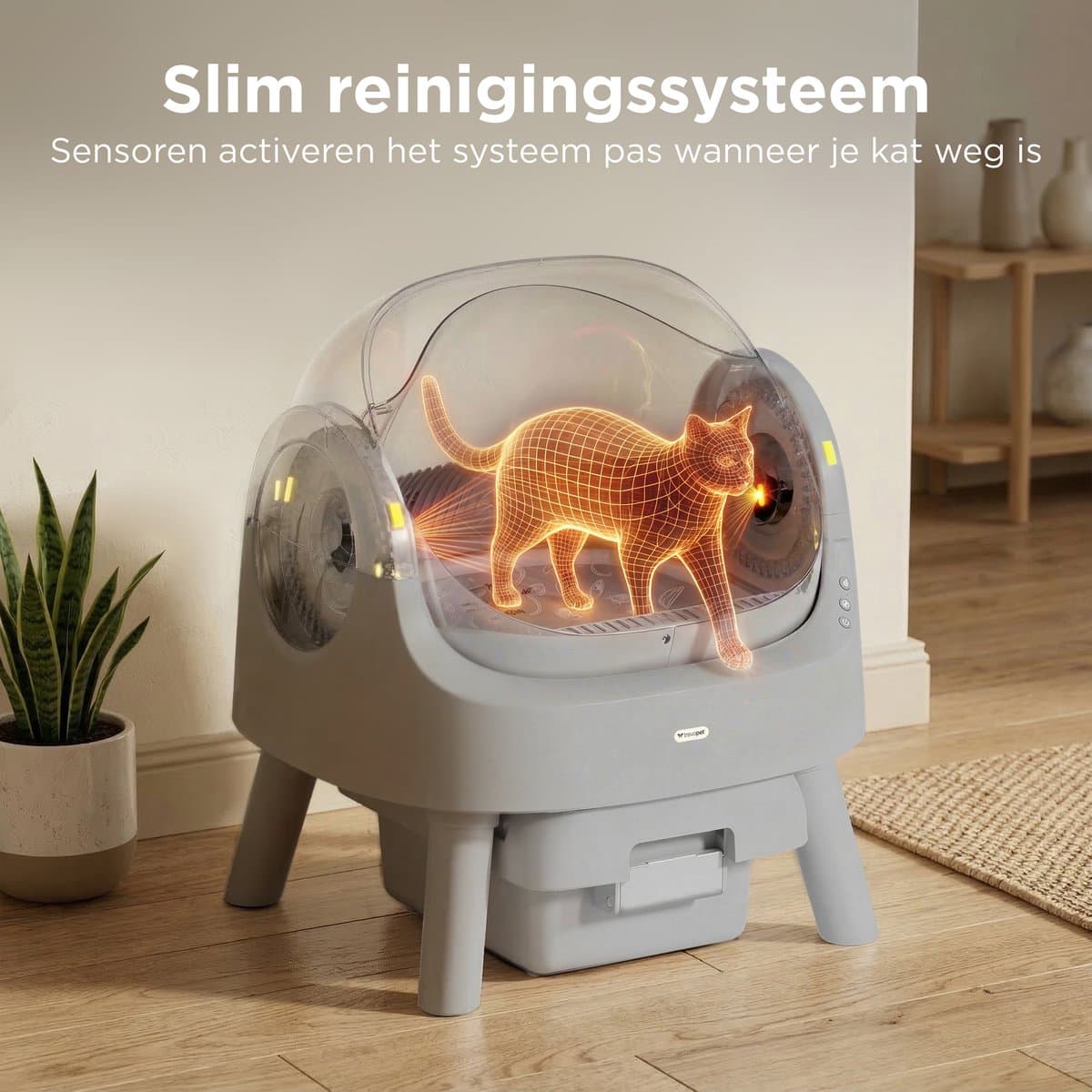 TrevoPet® Automatische Kattenbak - Zelfreinigend & Veilig - Voor Katten tot 12KG - Incl. Mat, 60 Afvalzakjes & Accessoires - 10L Afvalbak - Grijs thumbnail 3