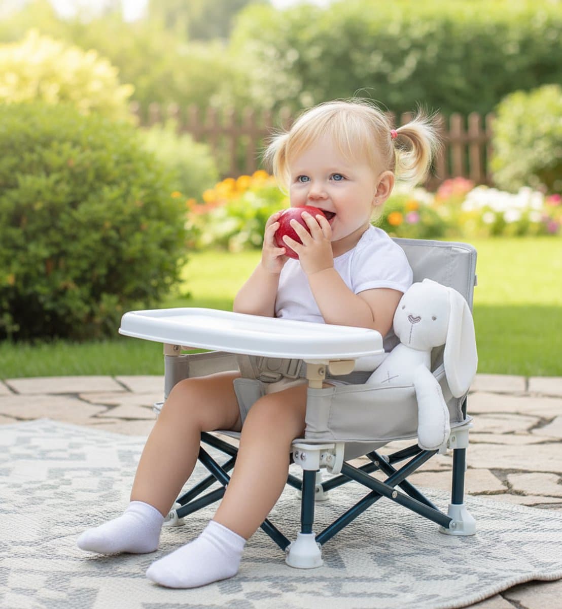 Opvouwbare Stoelverhoger Baby Grijs – Inklapbaar Kinderzitje voor Eetkamerstoel & Onderweg – Travel Booster Seat met Afneembaar Dienblad & Draagtas – 6 Maanden tot 3 Jaar thumbnail 4