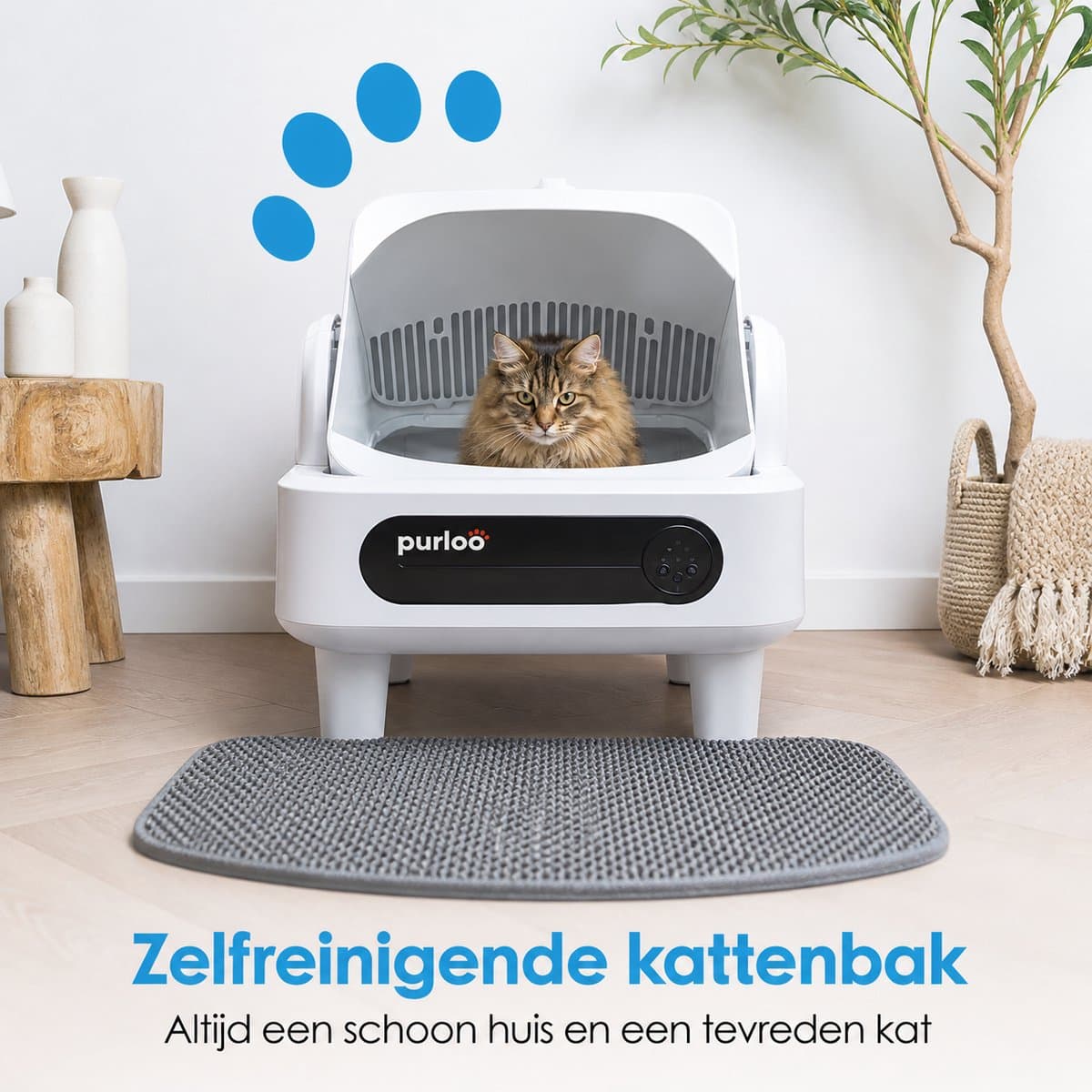 Purloo Automatische Kattenbak 65L XXL - Zelfreinigend + 100 Zakjes en Grindmat thumbnail 2