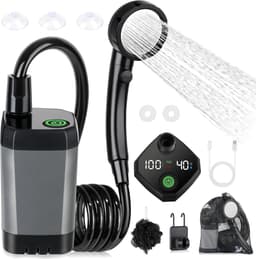 Productfoto van Camping Douche - Buitendouche - Met Temperatuurweergave - Buitendouche Oplaadbaar - Outdoor set - Tuindouche - Draagbare Douche - Mobiele Douche - Voor tuin, autowassen, strand, reizen en huisdieren - Grijs