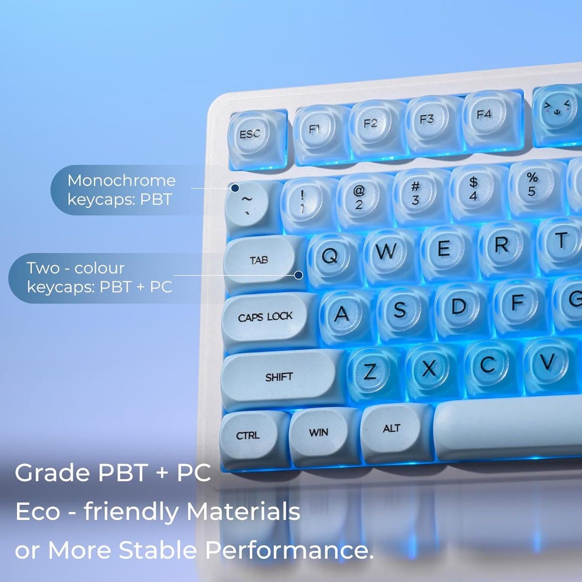 Draadloos Toetsenbord Keycaps - 132 Toetsknoppen PBT+PC Shine Through Keycap Set - Gradient keycaps - Mechanisch Keycaps - Gaming Toetsenbord Keycaps - Comfortabel & Duurzaam voor Mechanische Toetsenborden - Blauw thumbnail 6