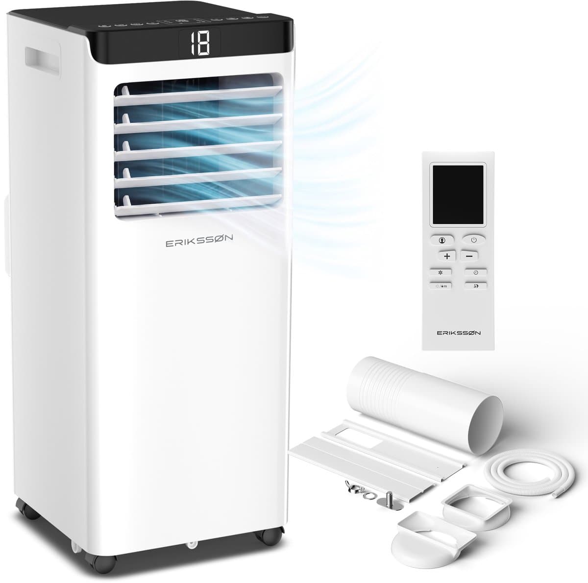 Erikssøn Mobiele Airco - 10.000 BTU - Incl. Raamafdichtingskit - Tot 30m² - 4-in-1 - Airconditioning - Ventilator - Ontvochtiger - Wit