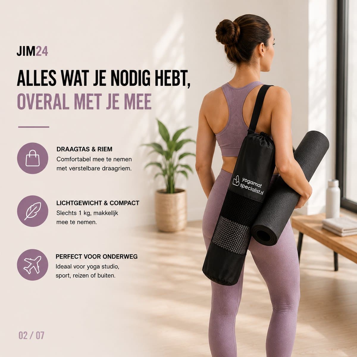 Jim24 Yogamat - Yoga Mat Antislip - Fitness Mat - Sportmat - Pilates Mat - Slijtvast - Extra Dikke Gym Mat - Duurzaam TPE - Incl. Draagtas en Riem - Zwart thumbnail 6