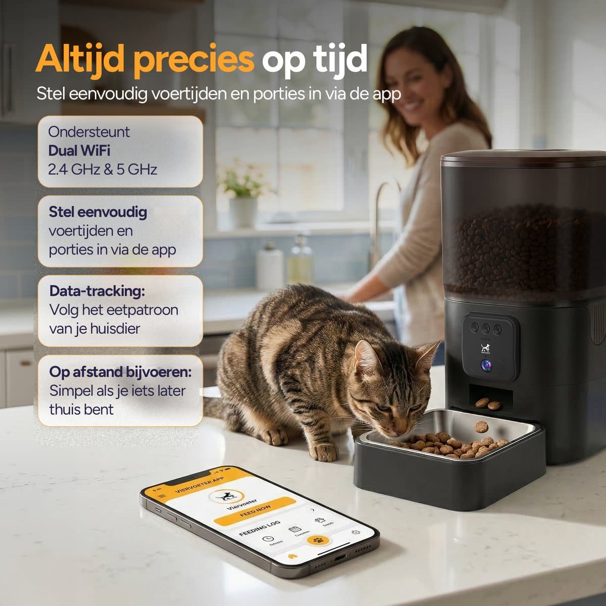 Viervoeter Feed Pro - Automatische Voerbak 6L - HD camera & Audio - Kat en Hond - Voerautomaat met App - Zwart thumbnail 8