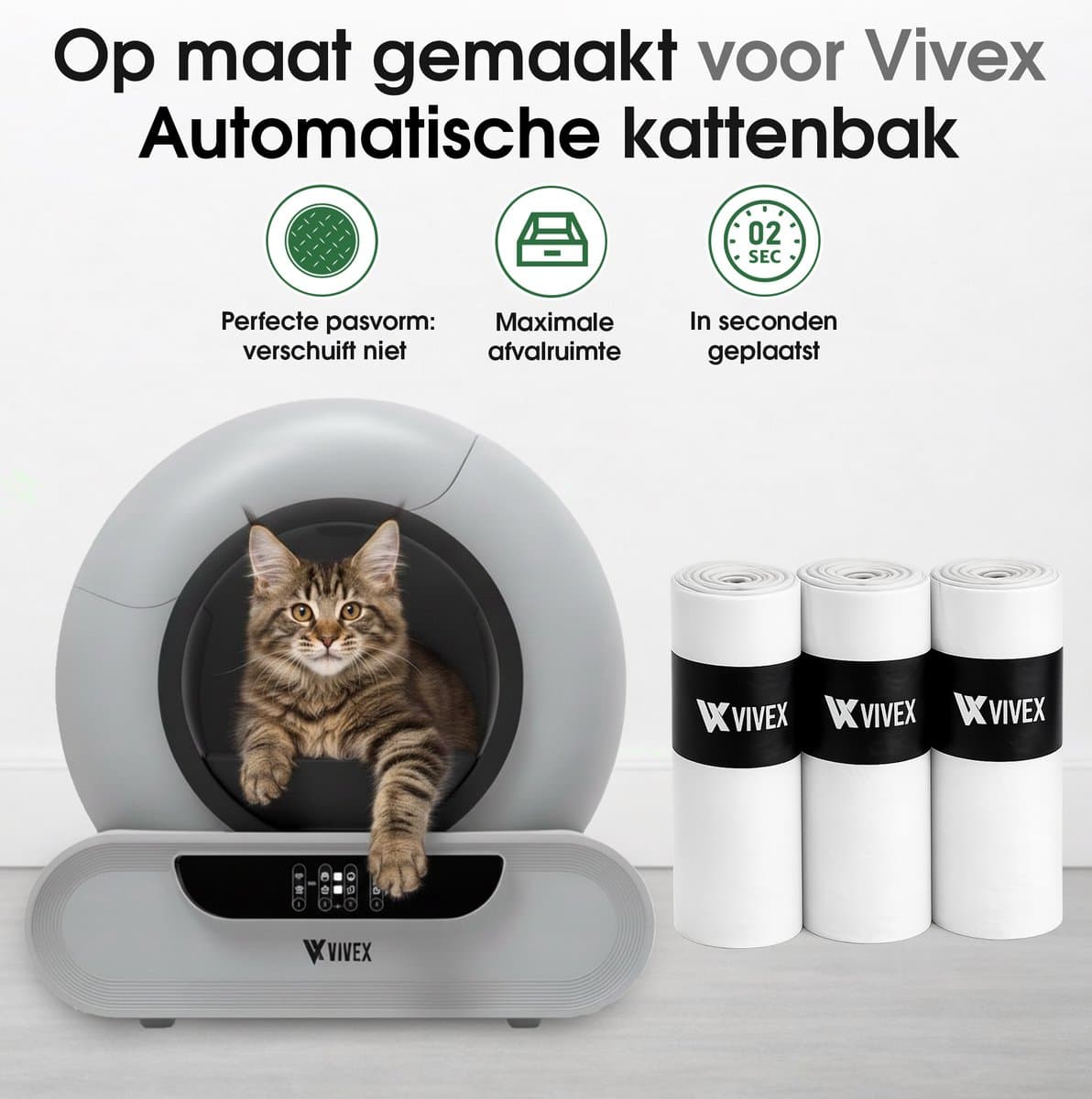Vivex® Automatische Kattenbakzakken - 10 rollen - extra stevig - voor Vivex® Zelfreinigende Kattenbak - 15 stuks per rol - 150 zakken thumbnail 2