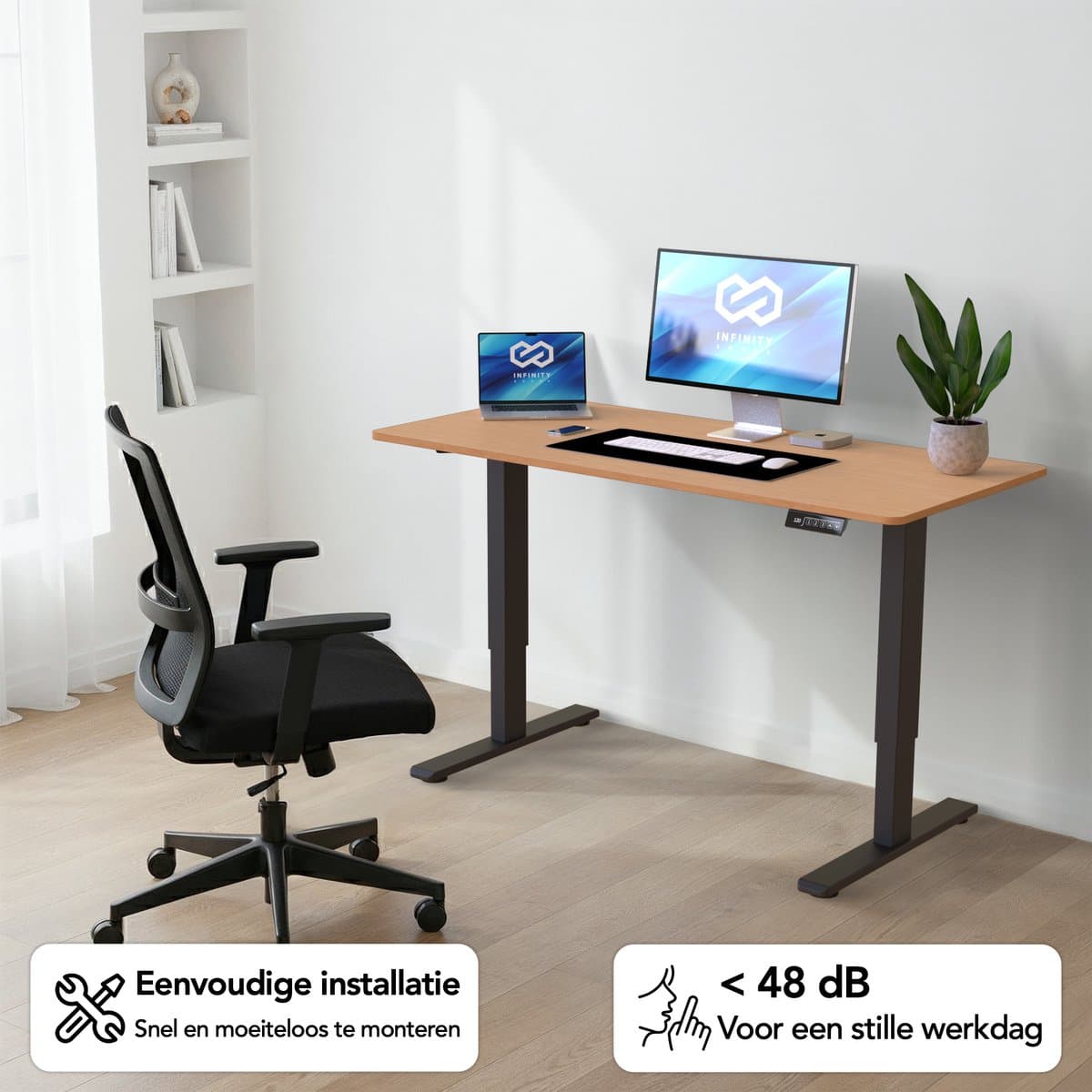 Infinity Goods Zit Sta Bureau Elektrisch Verstelbaar - 120 x 60 CM - Geheugenfunctie - Houtkleur thumbnail 5