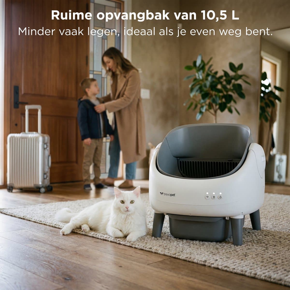 TrevoPet® Air - Automatische Kattenbak met App - Zelfreinigend & Veilig - Voor Katten tot 12KG - Incl. Mat, 60 Afvalzakjes & Accessoires - 10L Afvalbak - Wit & Grijs thumbnail 5