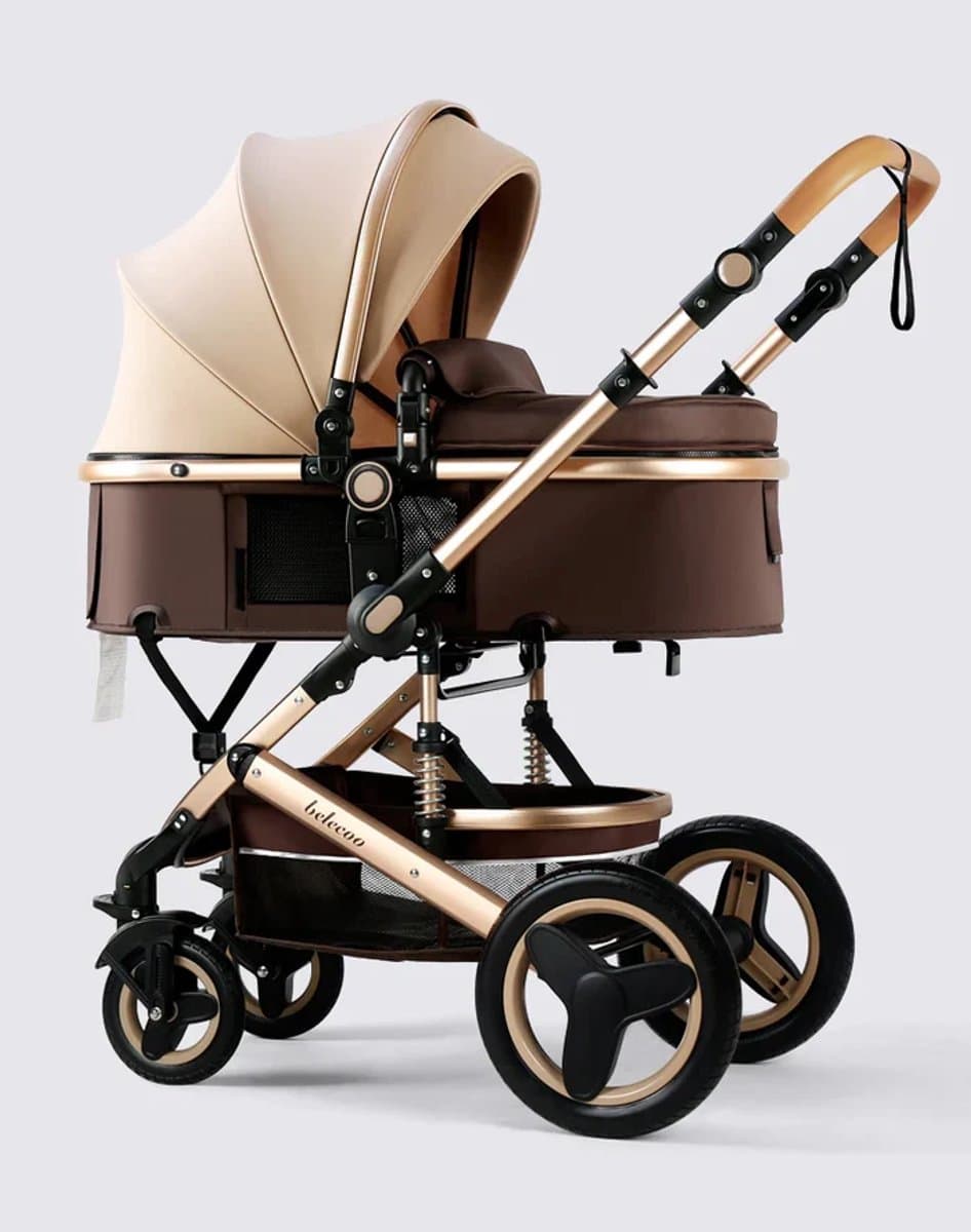 Luxe 3-in-1 Kinderwagen - Wandelwagen - Autostoeltje - Buggy - Inklapbaar - Khaki/Bruin - 0-36 Maanden thumbnail 8