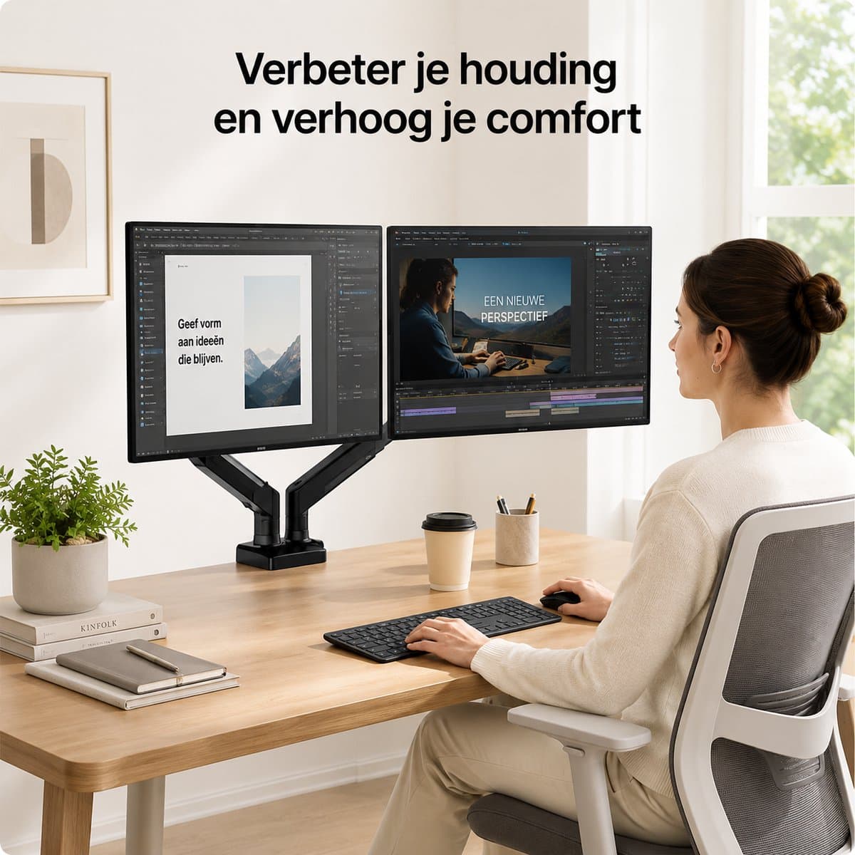 Sounix Dubbele Monitor arm - Monitor Beugel voor 13-32 Inch - Verstelbaar - Universeel - Zwart - S718 thumbnail 2