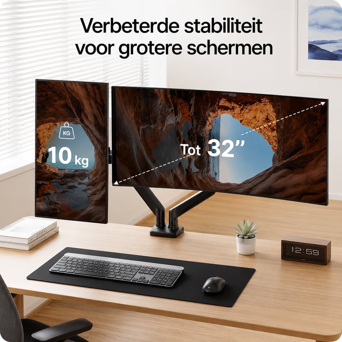 Sounix Dubbele Monitor arm - Monitor Beugel voor 13-32 Inch - Verstelbaar - Universeel - Zwart - S718 thumbnail 7