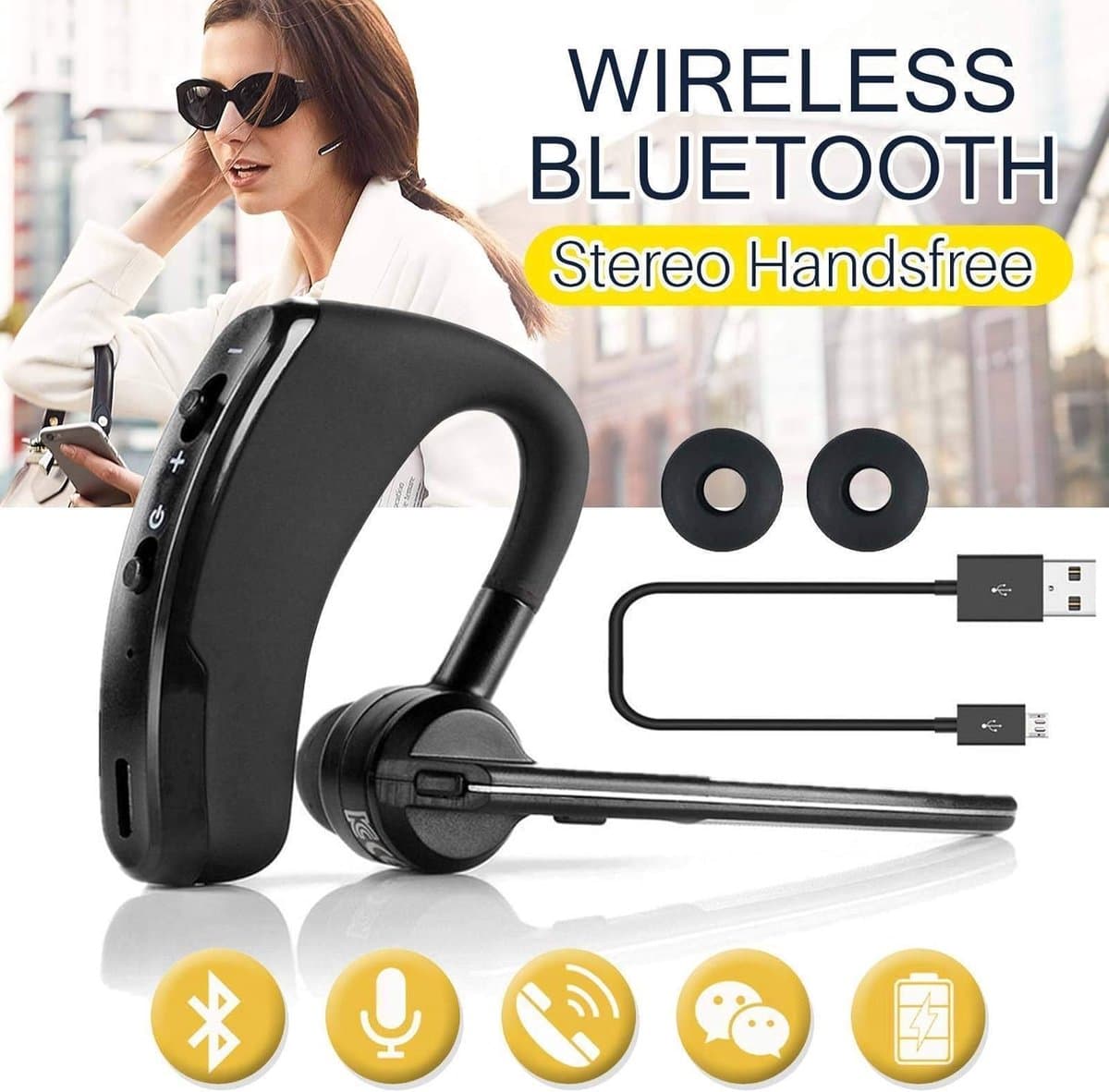 Bluetooth Headset - Draadloze Oortelefoon - Handsfree Bellen - Universeel Business Model - 10 x 10 x 5 cm - zwart thumbnail 2