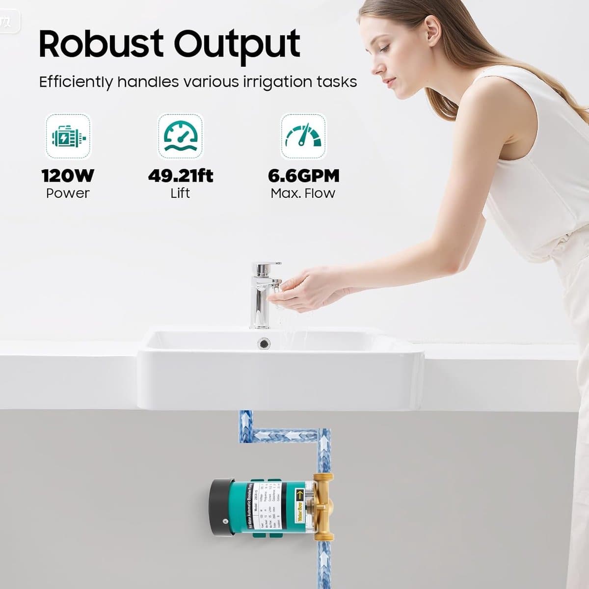 Automatische Drukverhogingspomp 120W - Waterpomp met 15m Opvoerhoogte voor Douche en Tuin thumbnail 3