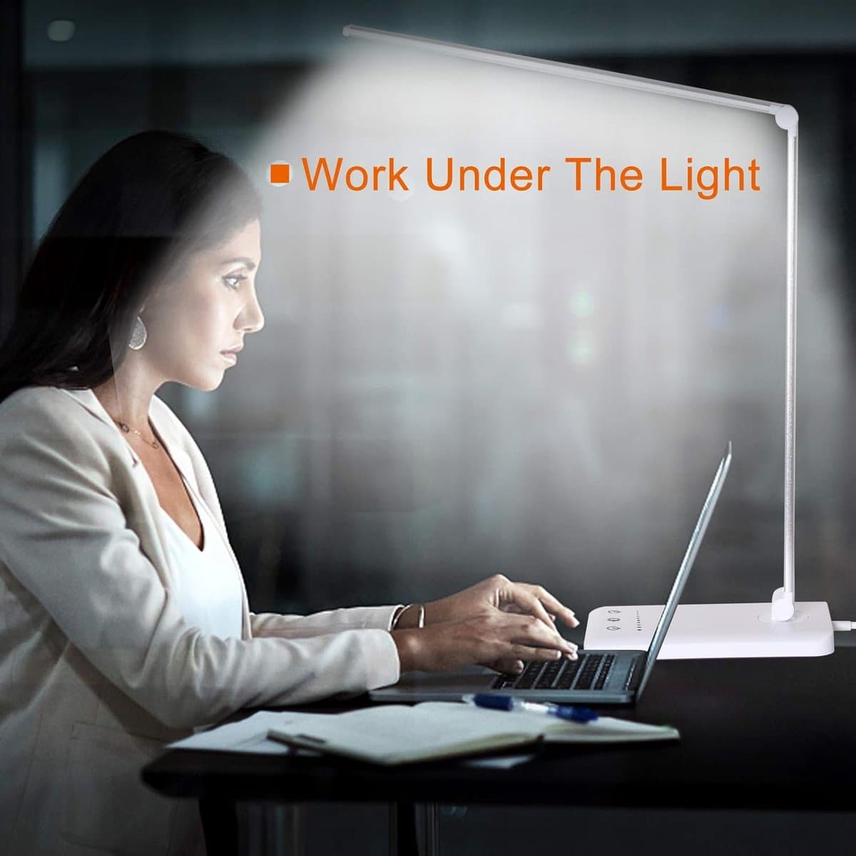 Sounix LED Bureaulamp Oplaadbaar - 5 Lichtkleuren - Dimbare Tafellamp met USB-Oplaadpoort - Oogvriendelijke Leeslamp voor Kantoor, Studie en Slaapkamer - Wit thumbnail 6