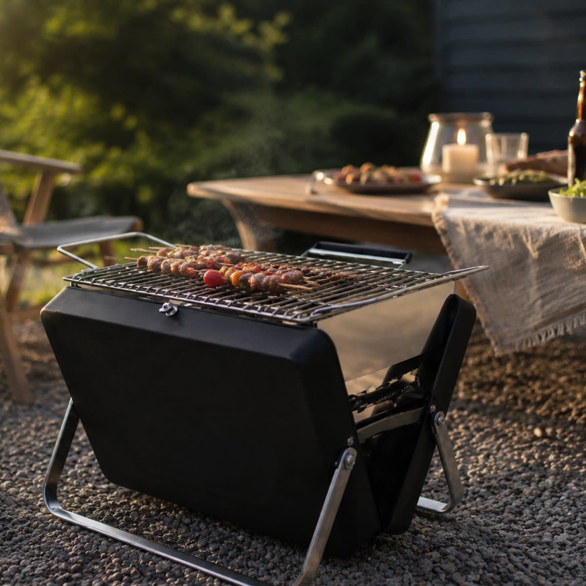 MikaMax Koffer BBQ - Houtskool BBQ - Mini Barbecue - Mat Zwart - Incl. Rooster - Grill Grootte 25 x 18 cm - Totaal Grootte 30 x 7,5 x 22,5 cm thumbnail 2