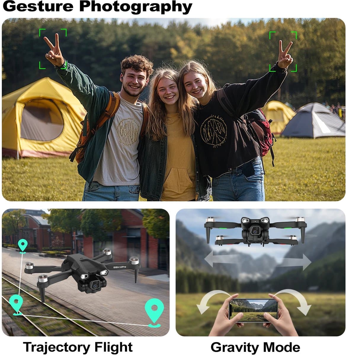 LeeuwenChoice® IDEA 12 Pro Camera Drone - Opvouwbaar - 1080P HD Camera - Met LCD-scherm - Quadcopter - Voor Beginners - Met Afstandbediening - Wifi - FPV - Met 2 Batterijen thumbnail 2