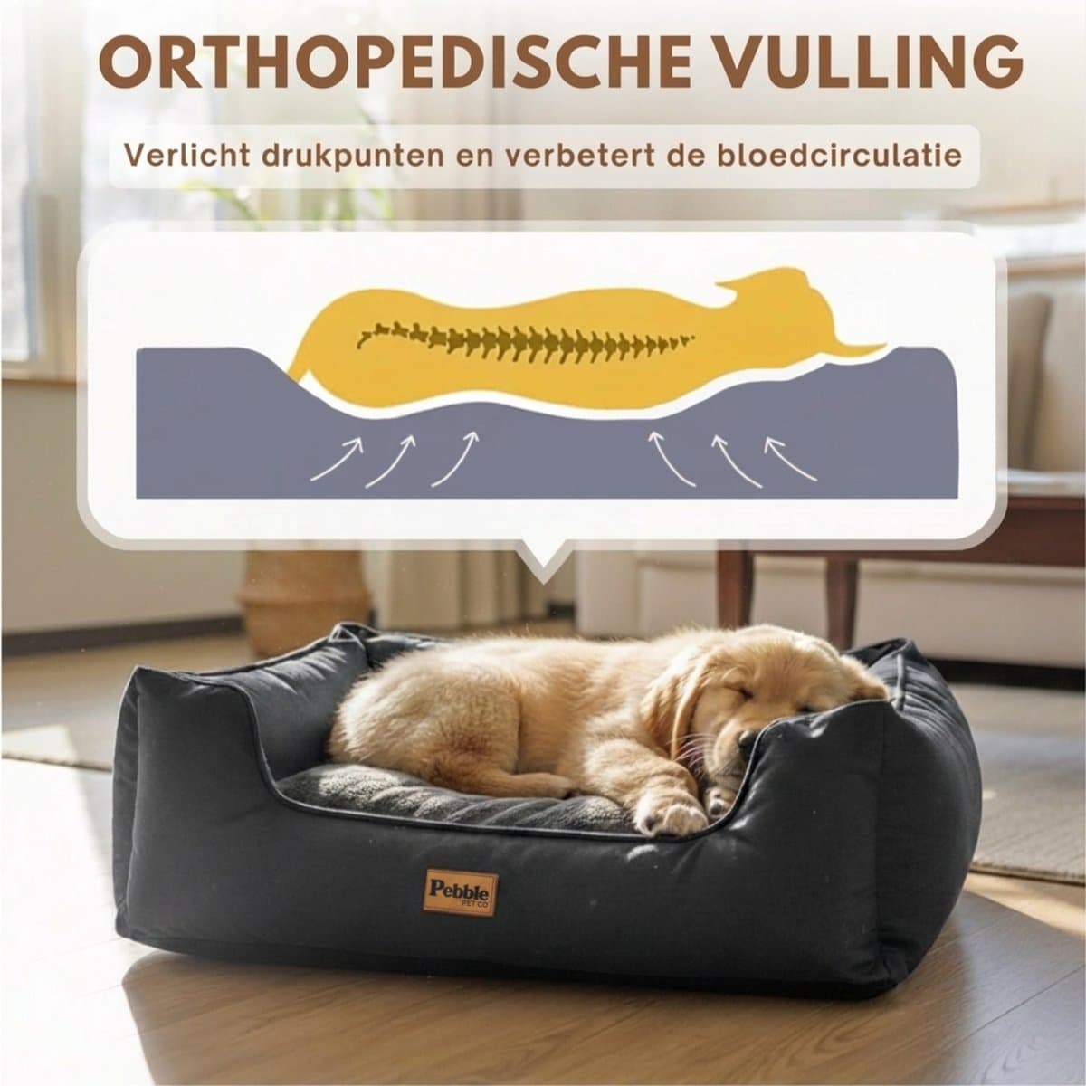 Pebble hondenmand 65 x 56 cm - Grijs - Orthopedisch Wasbaar Hondenbed - M - Stevige hondenmand - Ondersteunend - Hondenkussen thumbnail 7