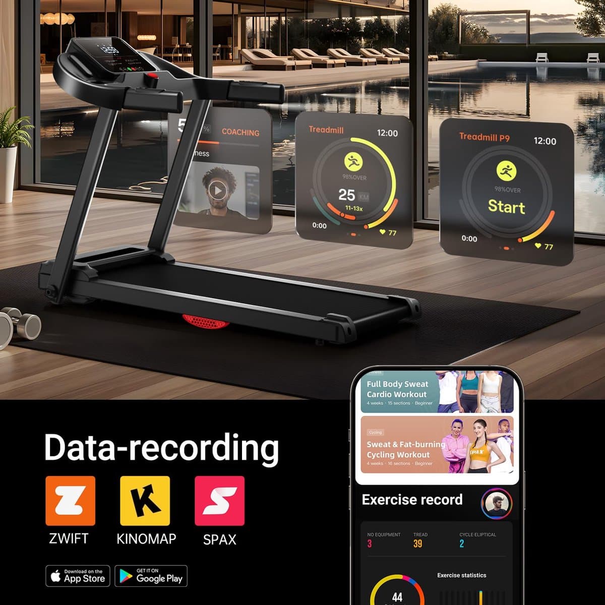 Opvouwbare Loopband - Hometrainer Fitness - Intensieve Training - 15% Helling Simulatie - 136 kg Capaciteit - Zwart thumbnail 5