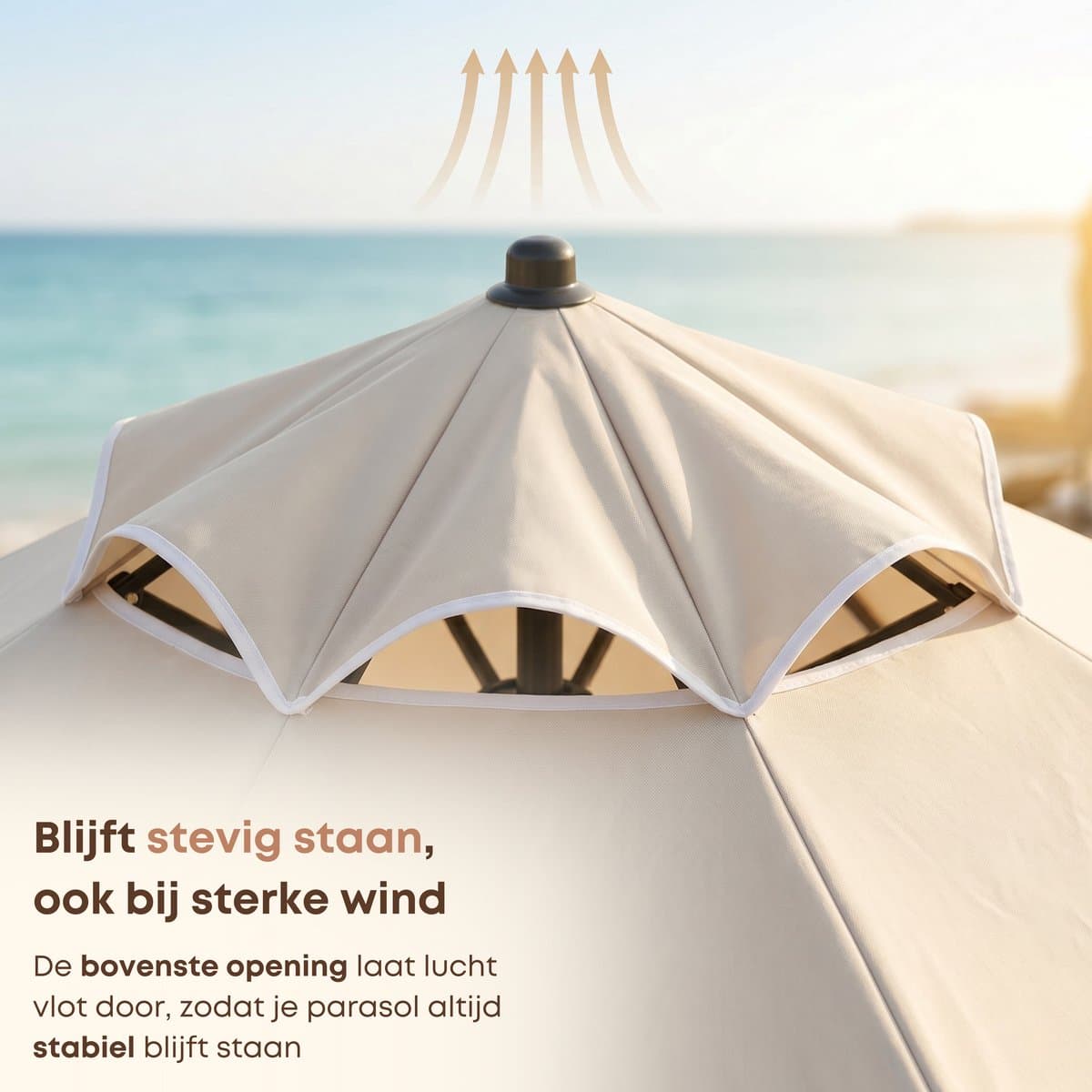 ACAZA Parasol - Strandparasol - Beige - 200 cm diameter - inclusief Draagtas - Rond - Tuinparasol - Kantelbaar - Waterdicht - Terras Parasol voor Appartement - Parasol Strand - Tot 3 Personen thumbnail 3
