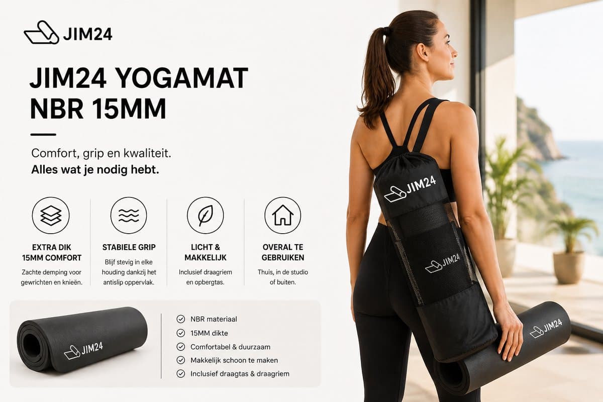 Jim24 Yogamat - Yoga mat Extra Dik - 15 mm - Fitness Mat - Sport Mat - Antislip - Slijtvast - Incl. Draagtas - Zwart thumbnail 5