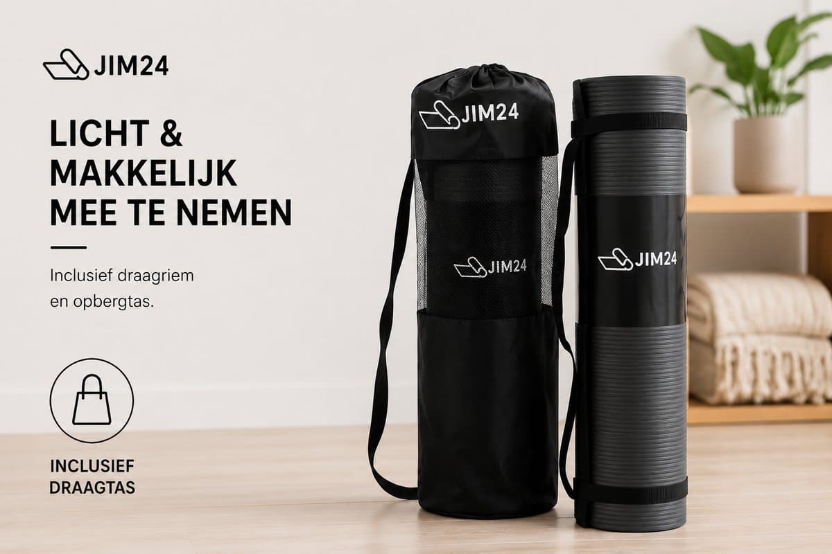 Jim24 Yogamat - Yoga mat Extra Dik - 15 mm - Fitness Mat - Sport Mat - Antislip - Slijtvast - Incl. Draagtas - Zwart thumbnail 8